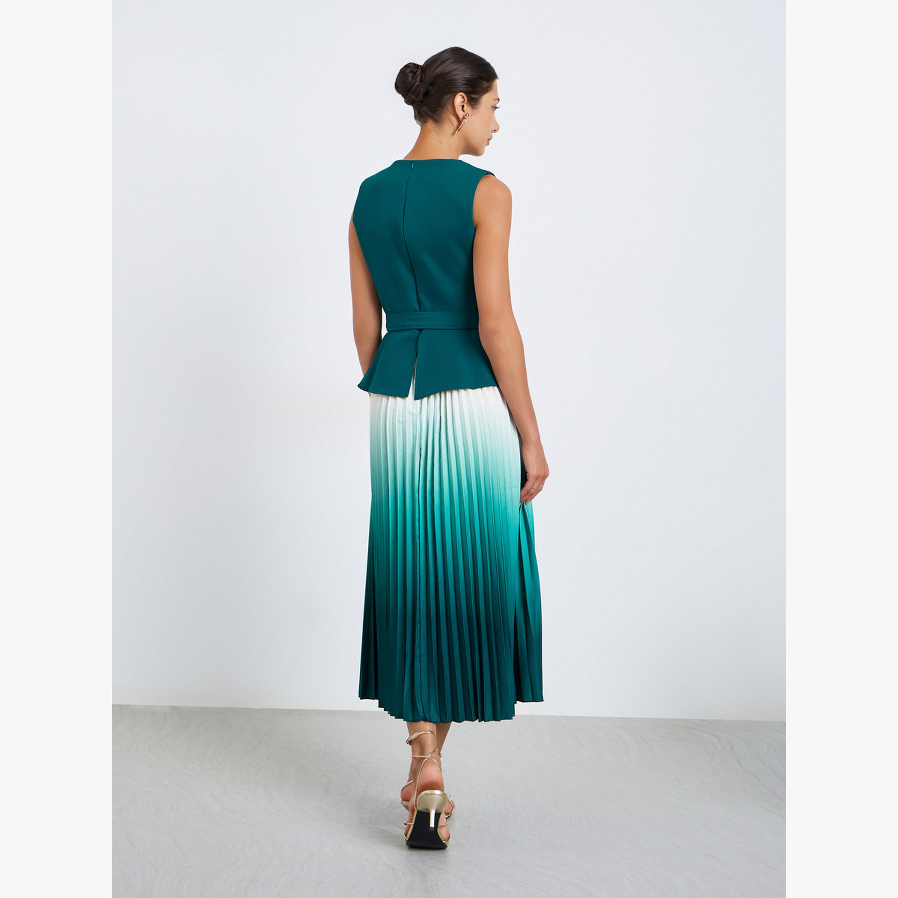 فستان ميدي بطيات ومظهر متدرج وحافة واسعة-women-clothing-dresses-image-3