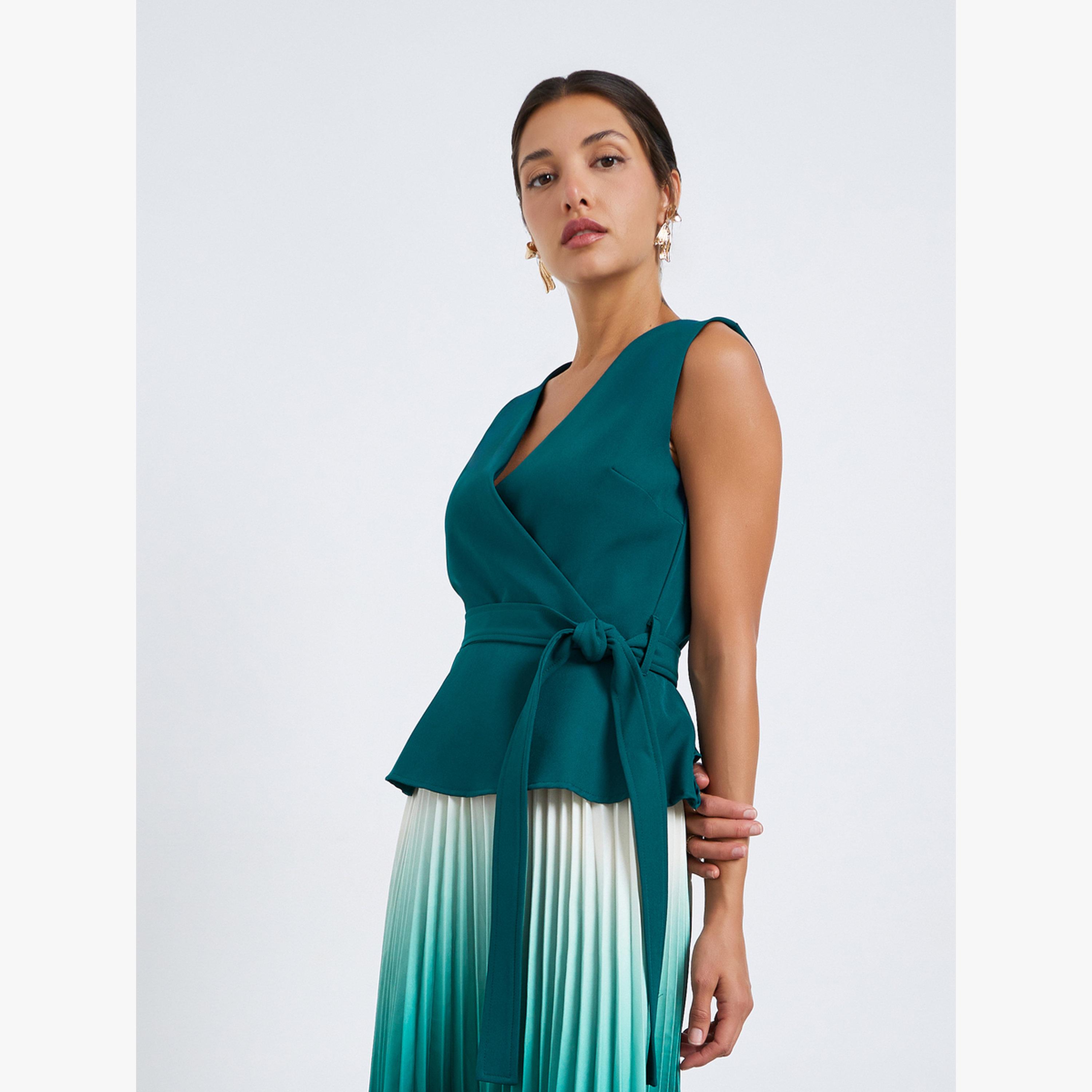 فستان ميدي بطيات ومظهر متدرج وحافة واسعة-women-clothing-dresses-image-4