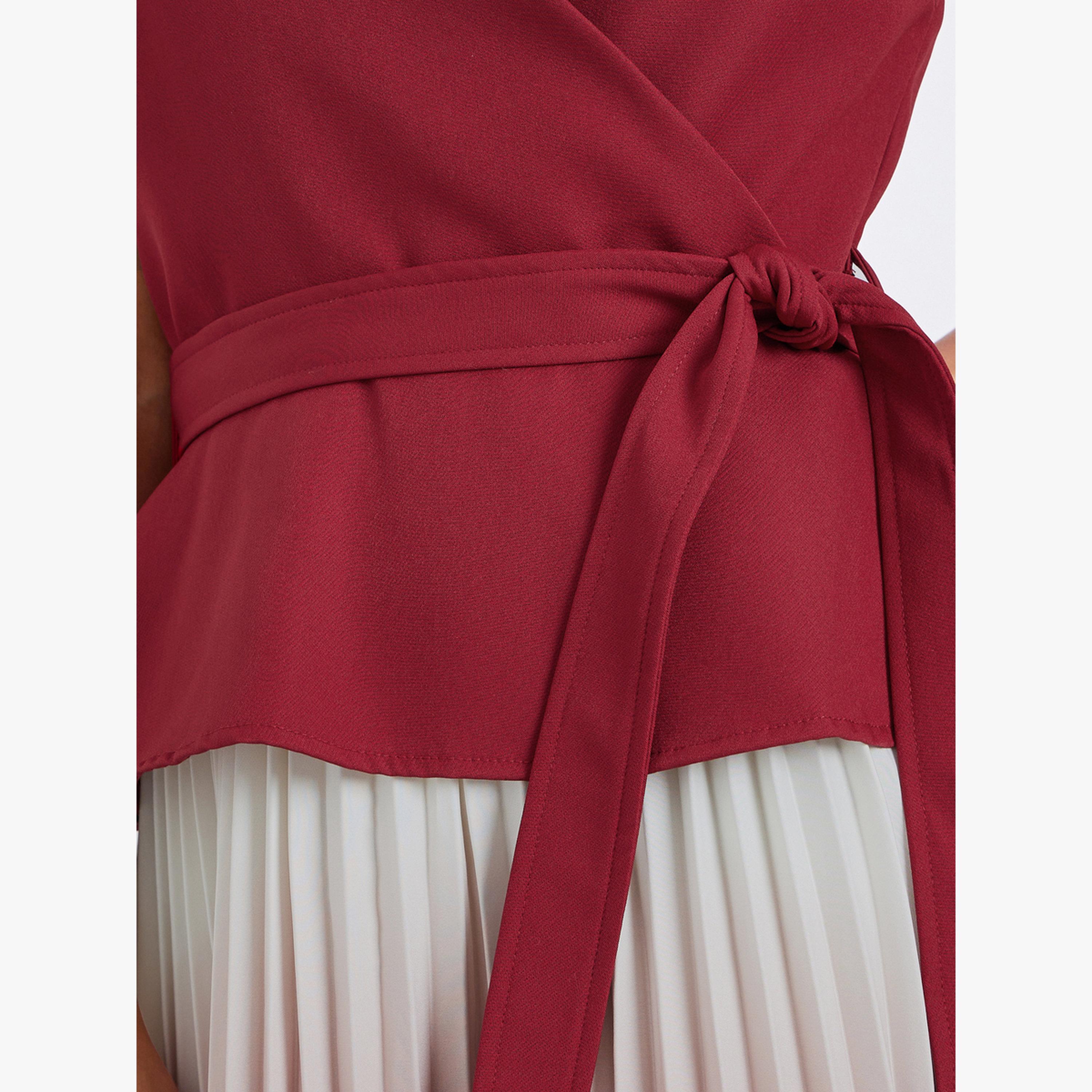 فستان ميدي بطيات ومظهر متدرج وحافة واسعة-women-clothing-dresses-image-5
