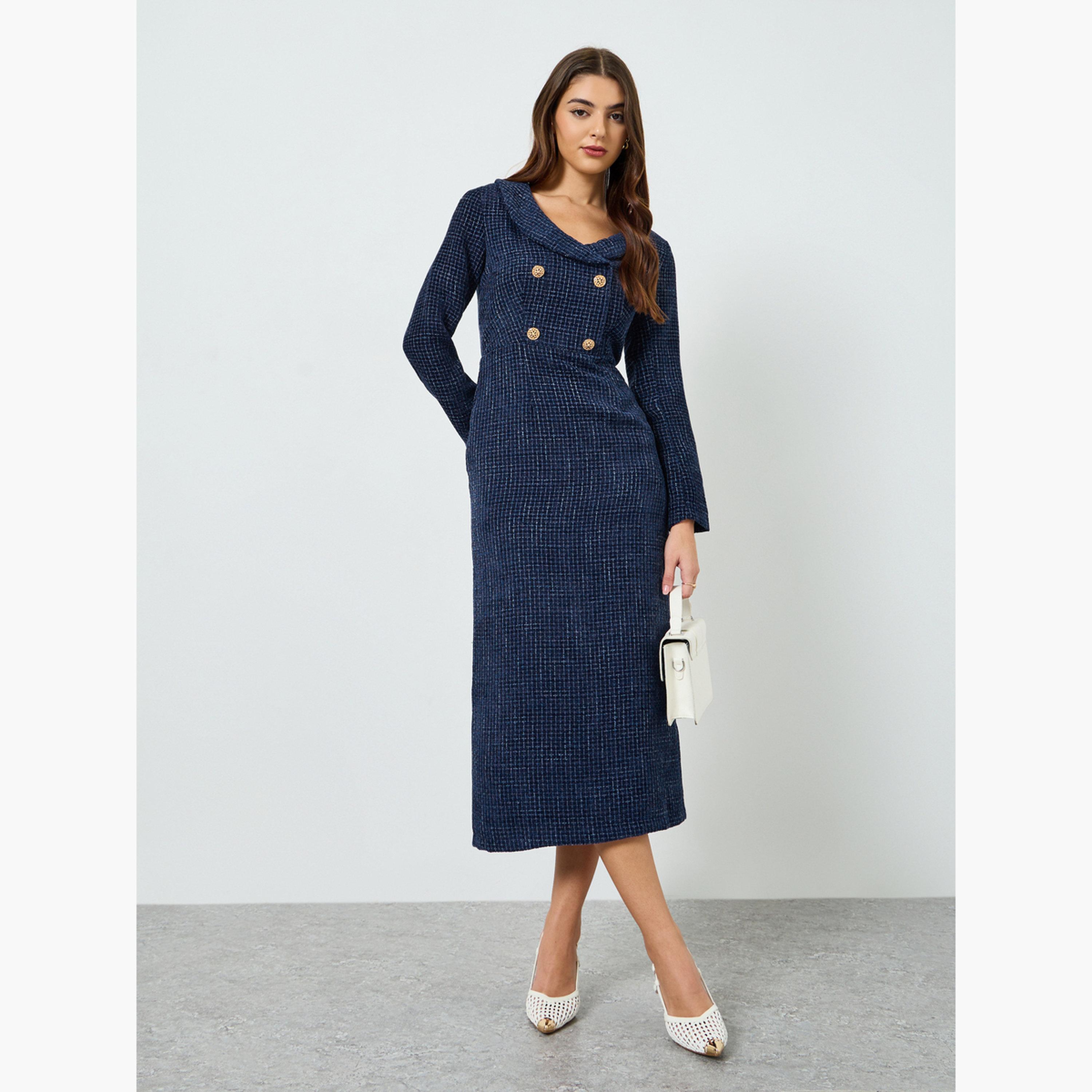 فستان طويل شيث من التويد للنساء-women-clothing-dresses-image-1