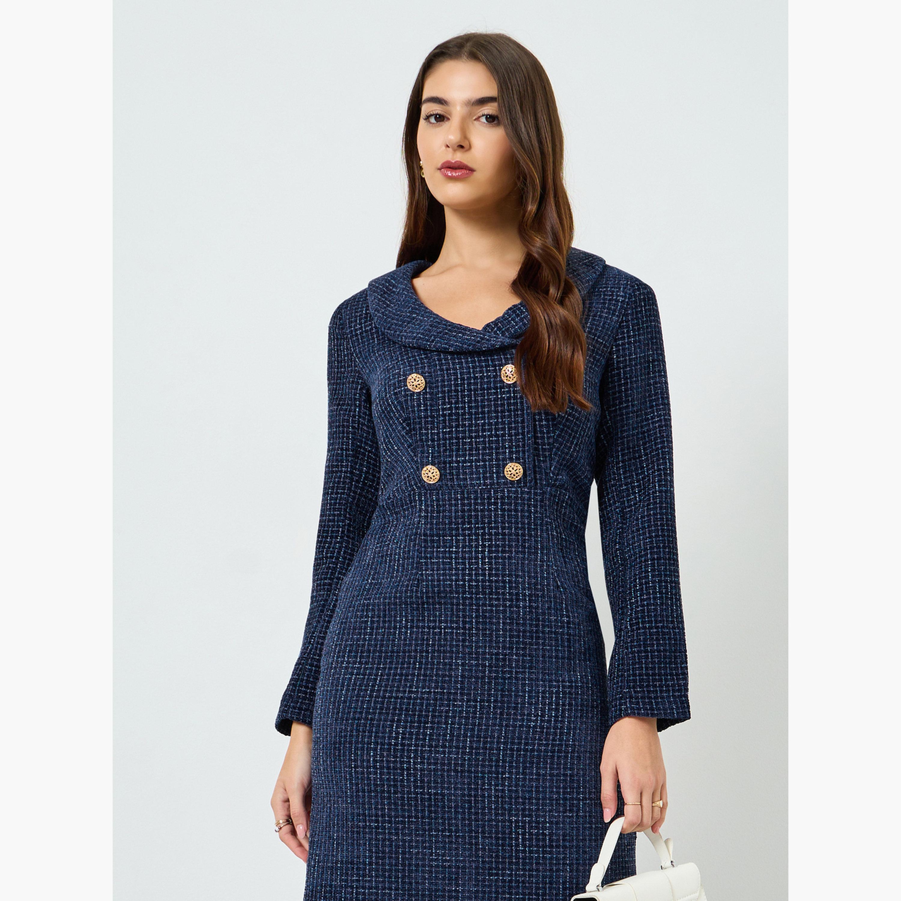 فستان طويل شيث من التويد للنساء-women-clothing-dresses-image-2