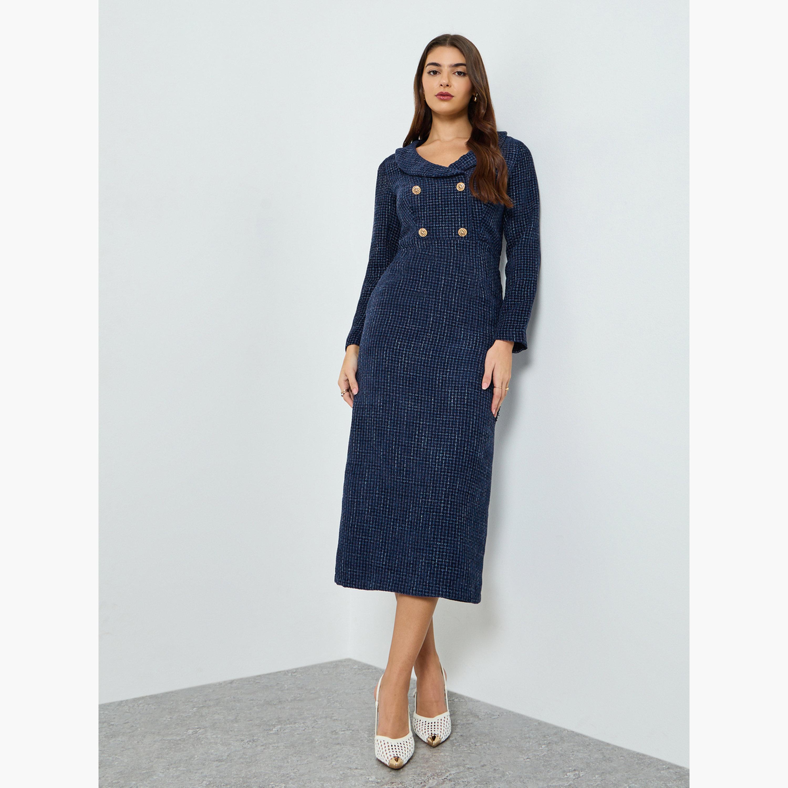 فستان طويل شيث من التويد للنساء-women-clothing-dresses-image-3