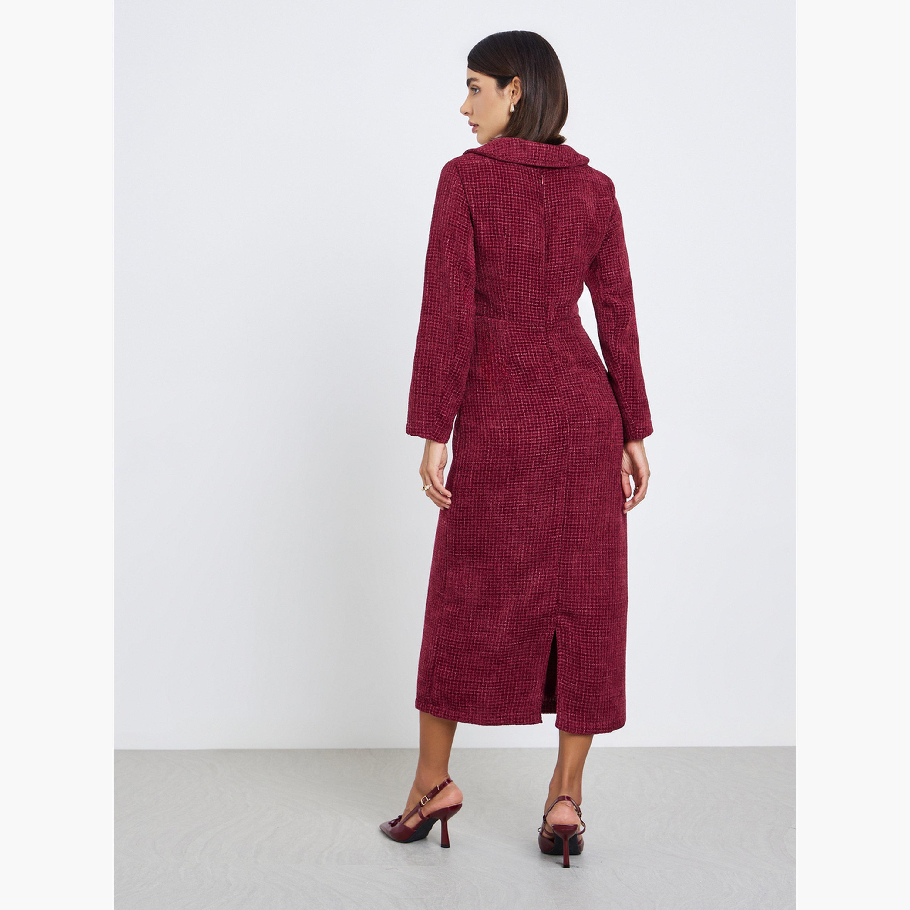 فستان طويل بقصة مستقيمة وأكمام طويلة تويد-women-clothing-dresses-image-4