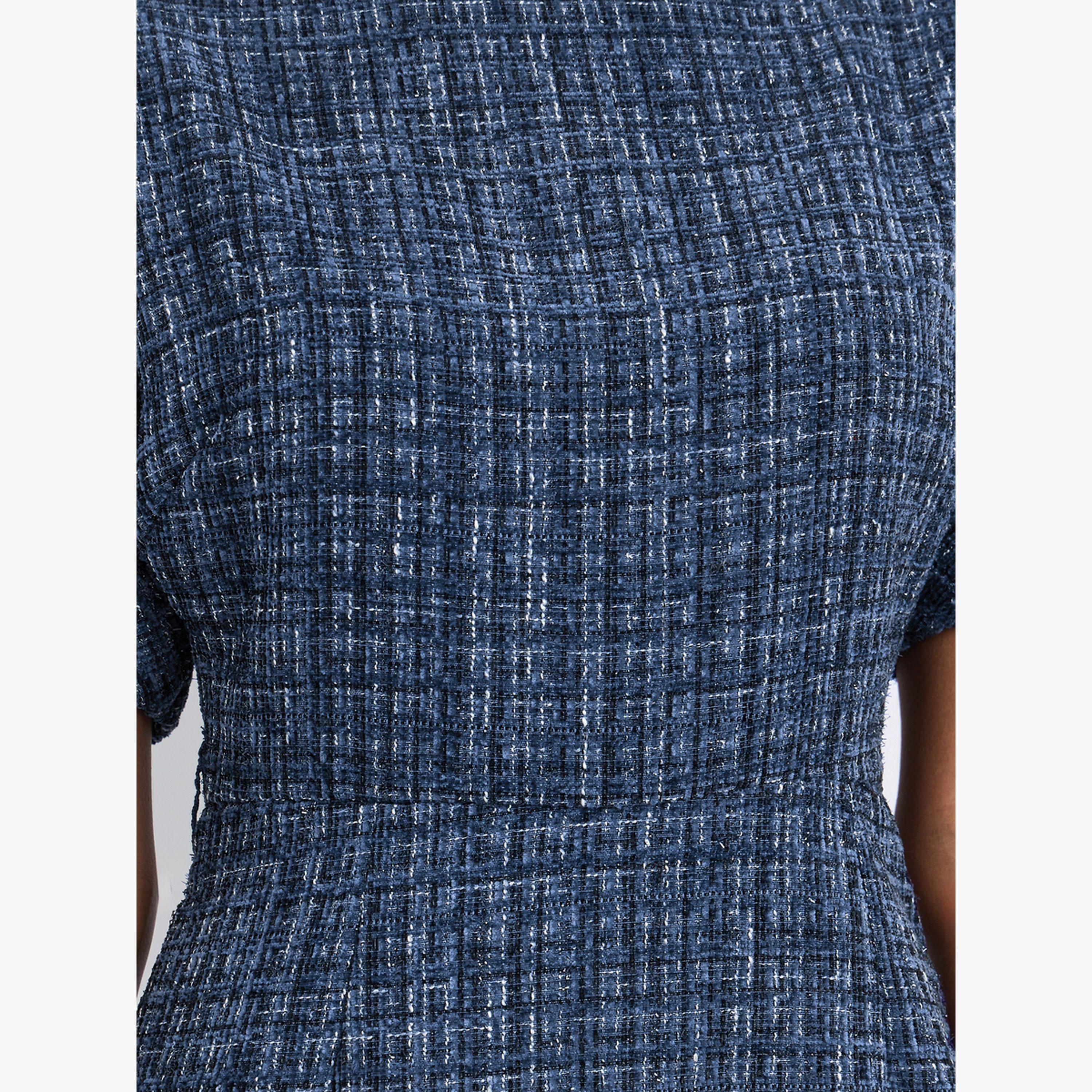 فستان ميدي بقصة مستقيمة تويد بحزام-women-clothing-dresses-image-5