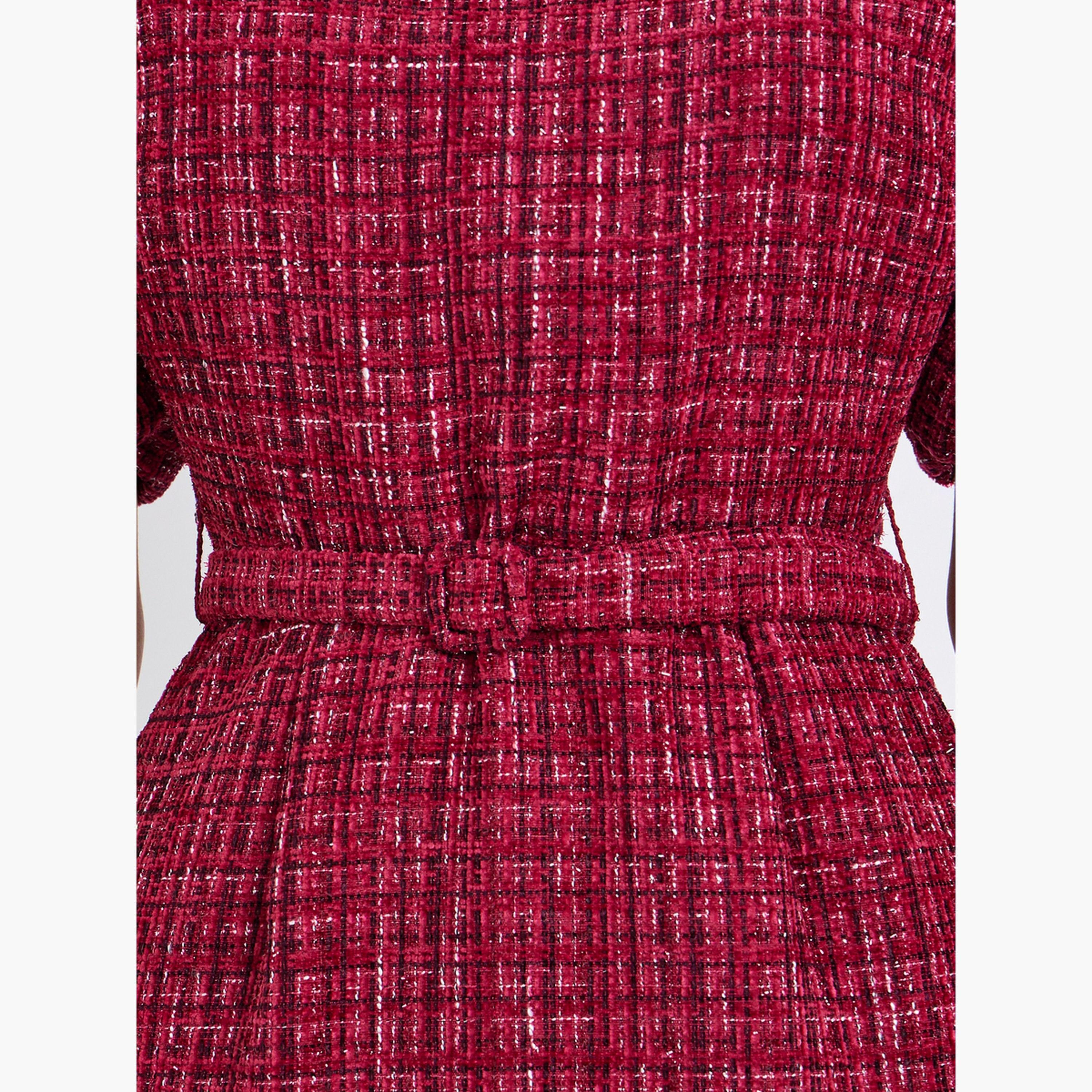 فستان ميدي بقصة مستقيمة تويد بحزام-women-clothing-dresses-image-5
