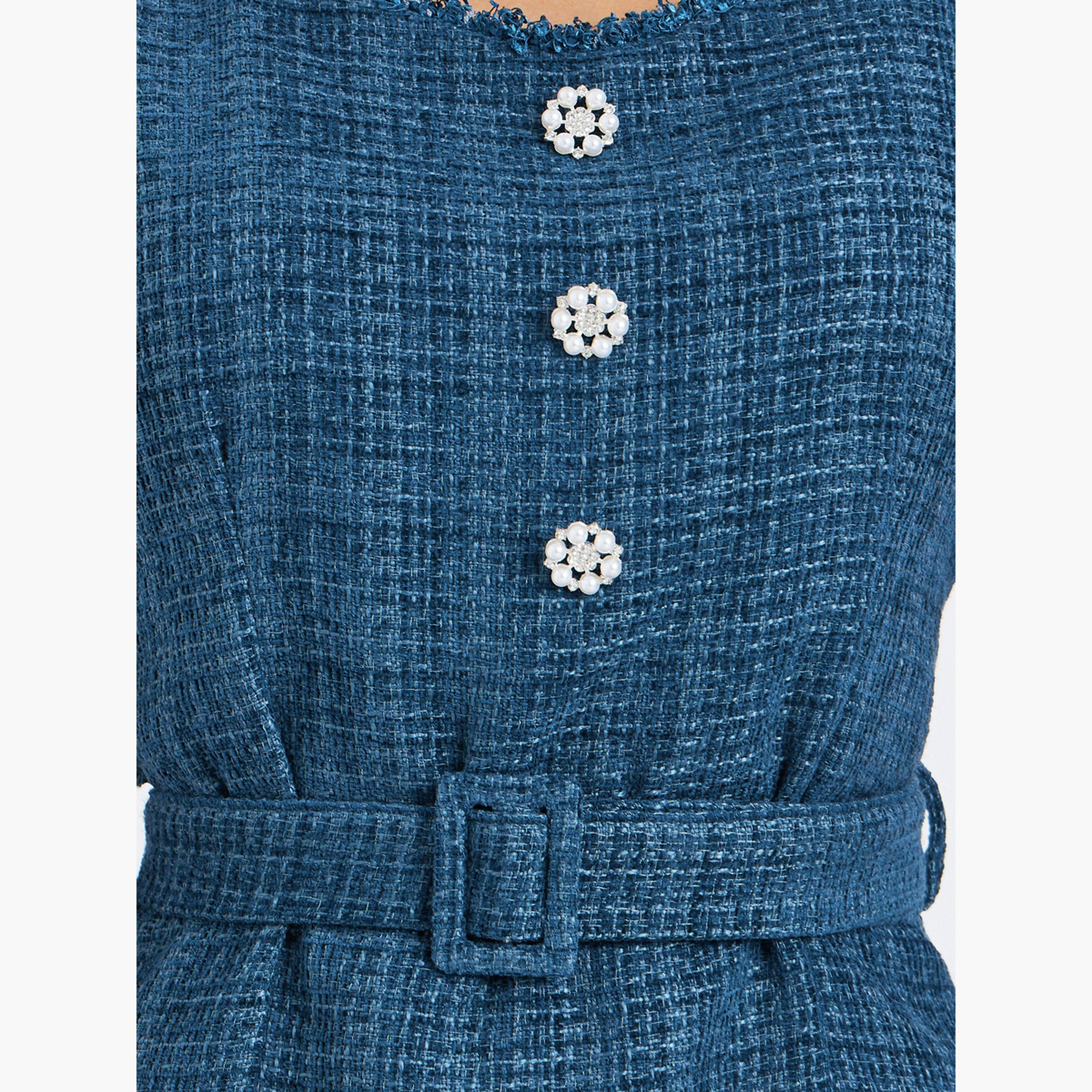 Styli Women Tweed Sheath Midi Dress with Belt-women-clothing-dresses-image-5