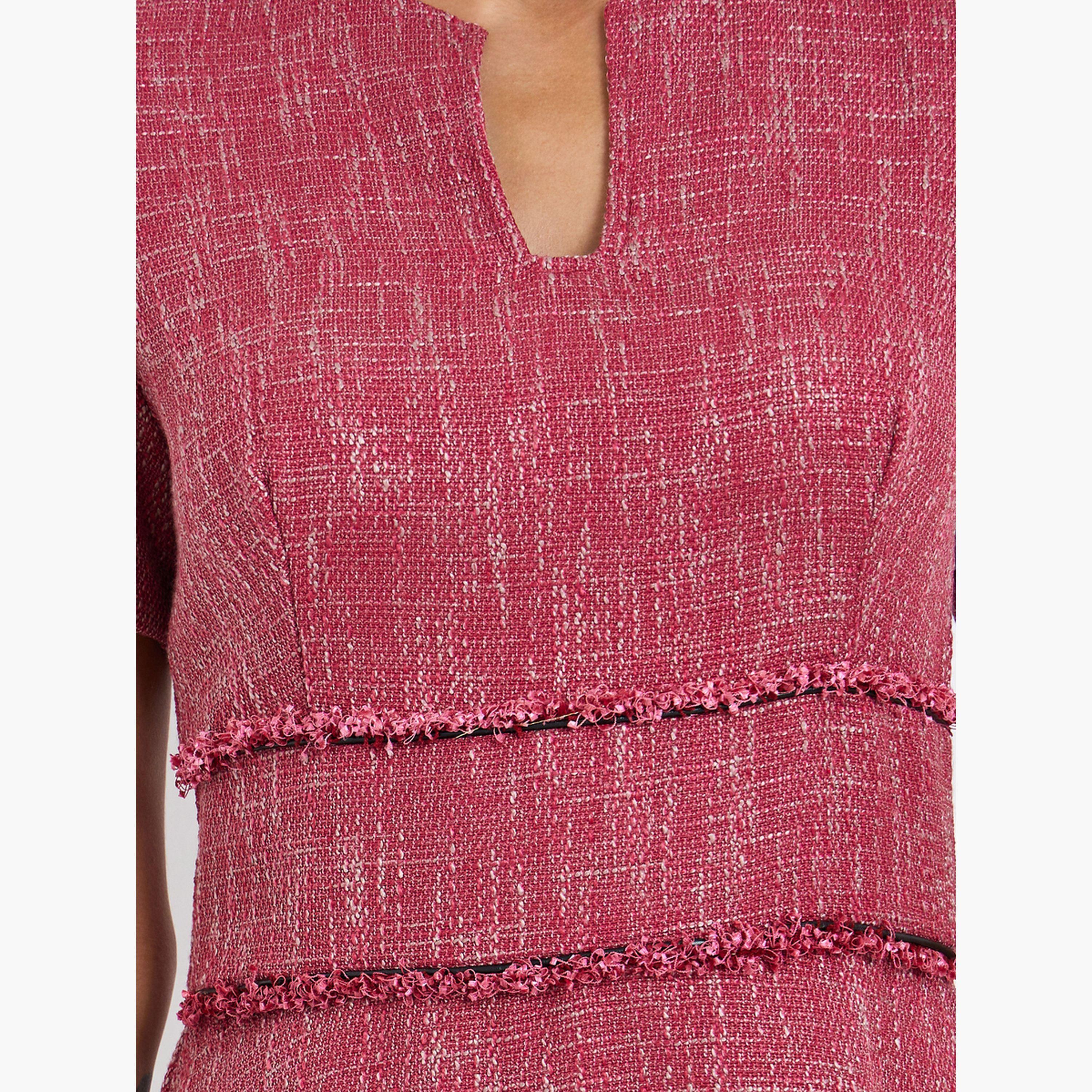 فستان ميدي مظهر تويد بحواف منسلة-women-clothing-dresses-image-5