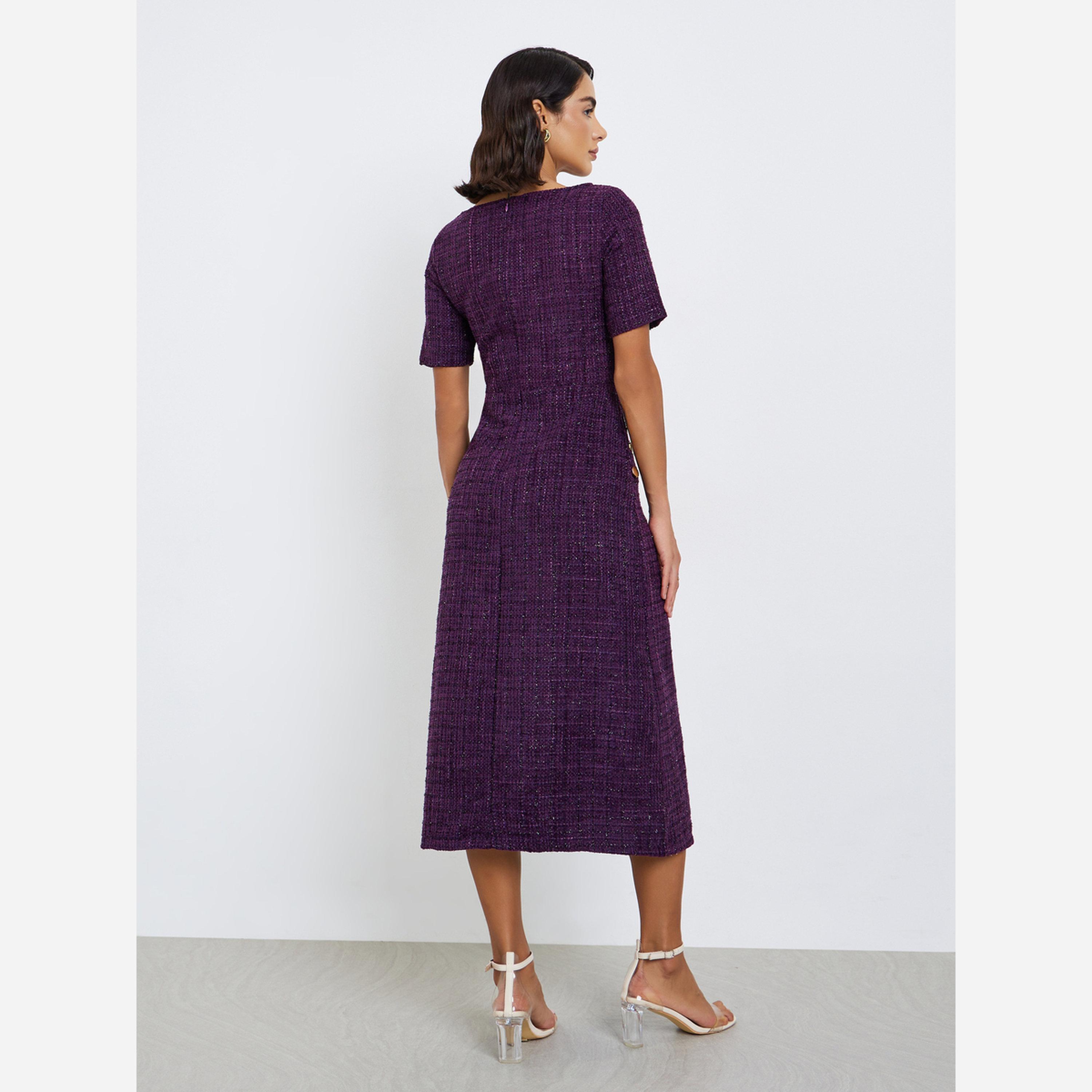 Styli Women Purple Tweed Sheath Midi Dress-women-clothing-dresses-image-3