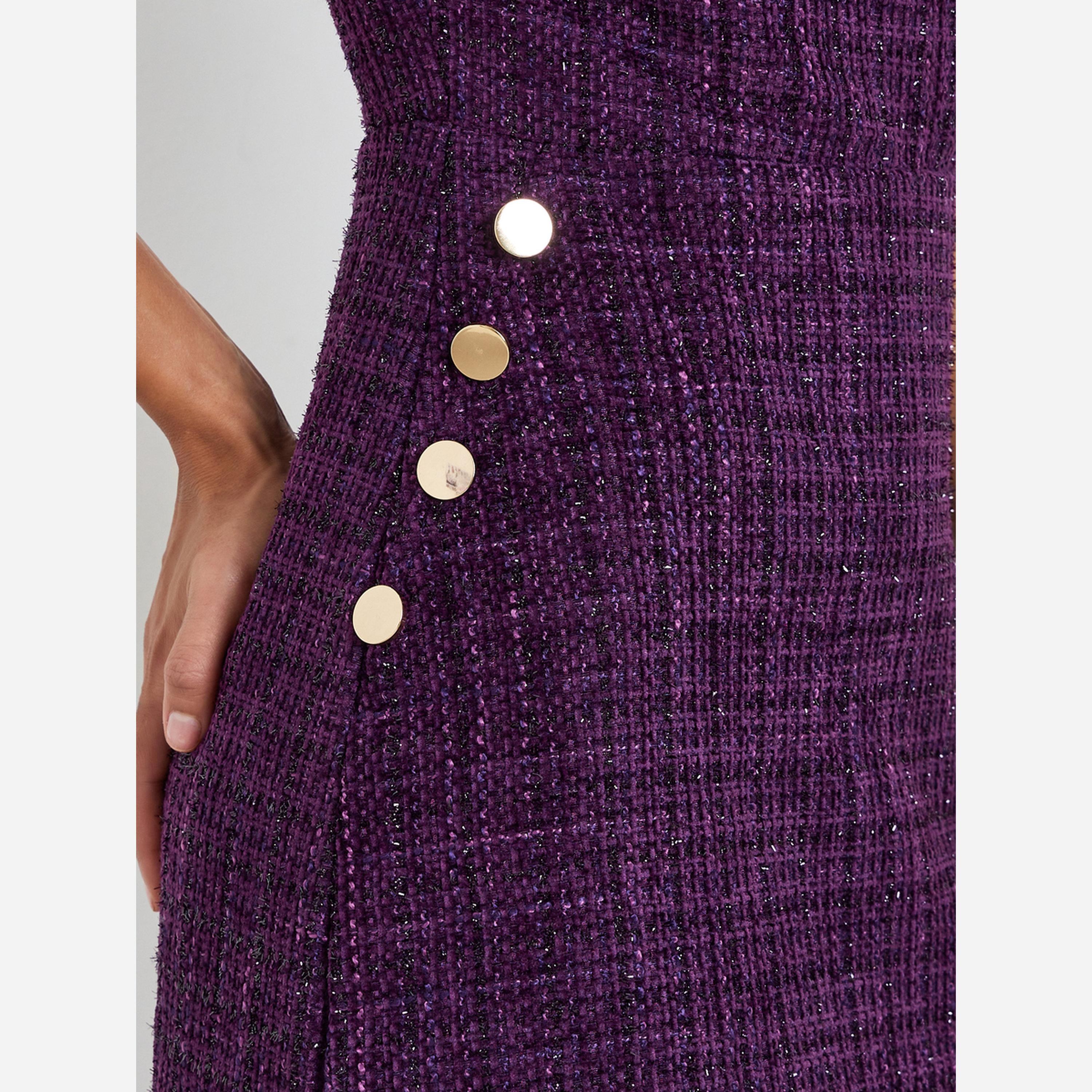ستايلي - فستان متوسط الطول نسائي من التويد لون بنفسجي-women-clothing-dresses-image-5