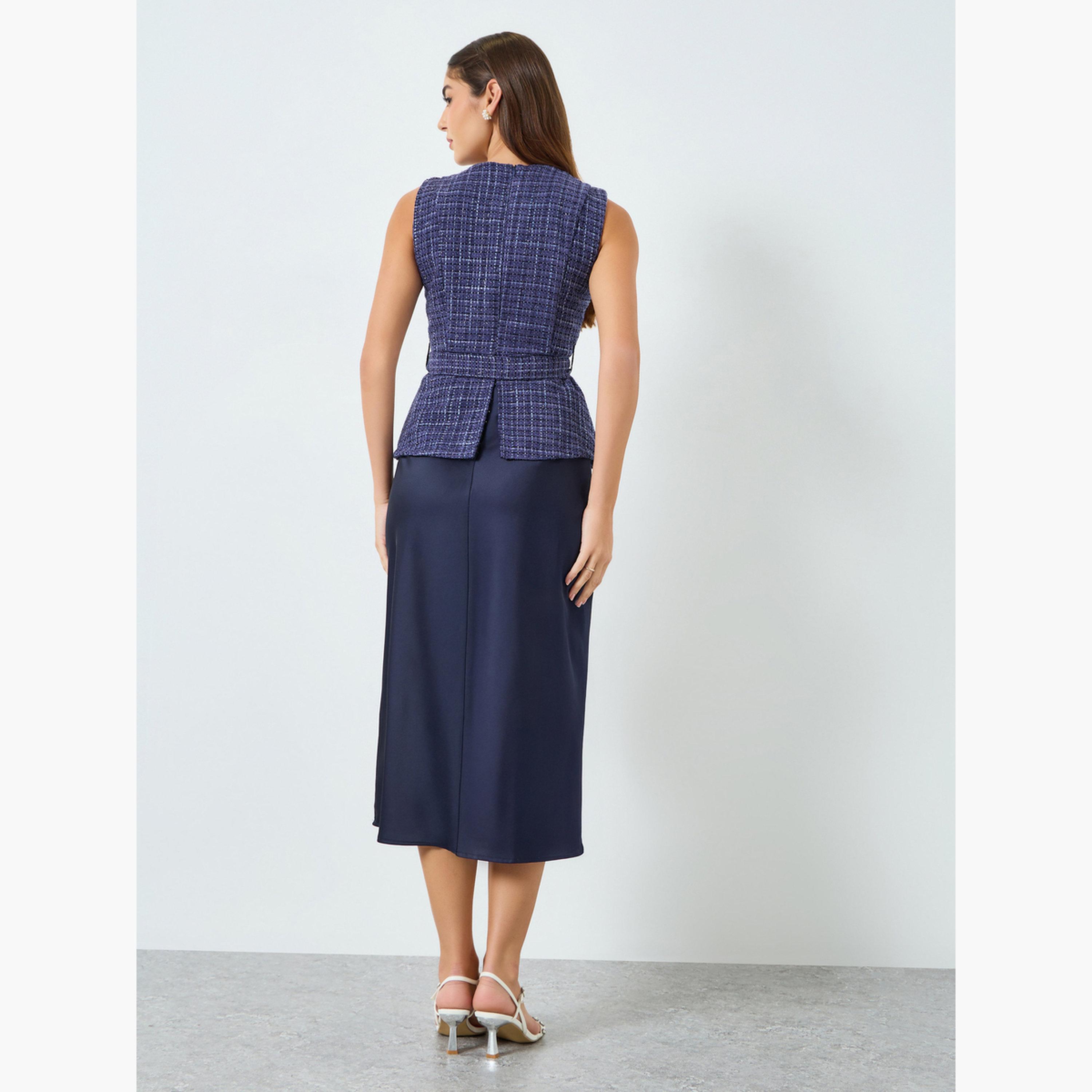 فستان ميدي بنمط تويد وحزام-women-clothing-dresses-image-4