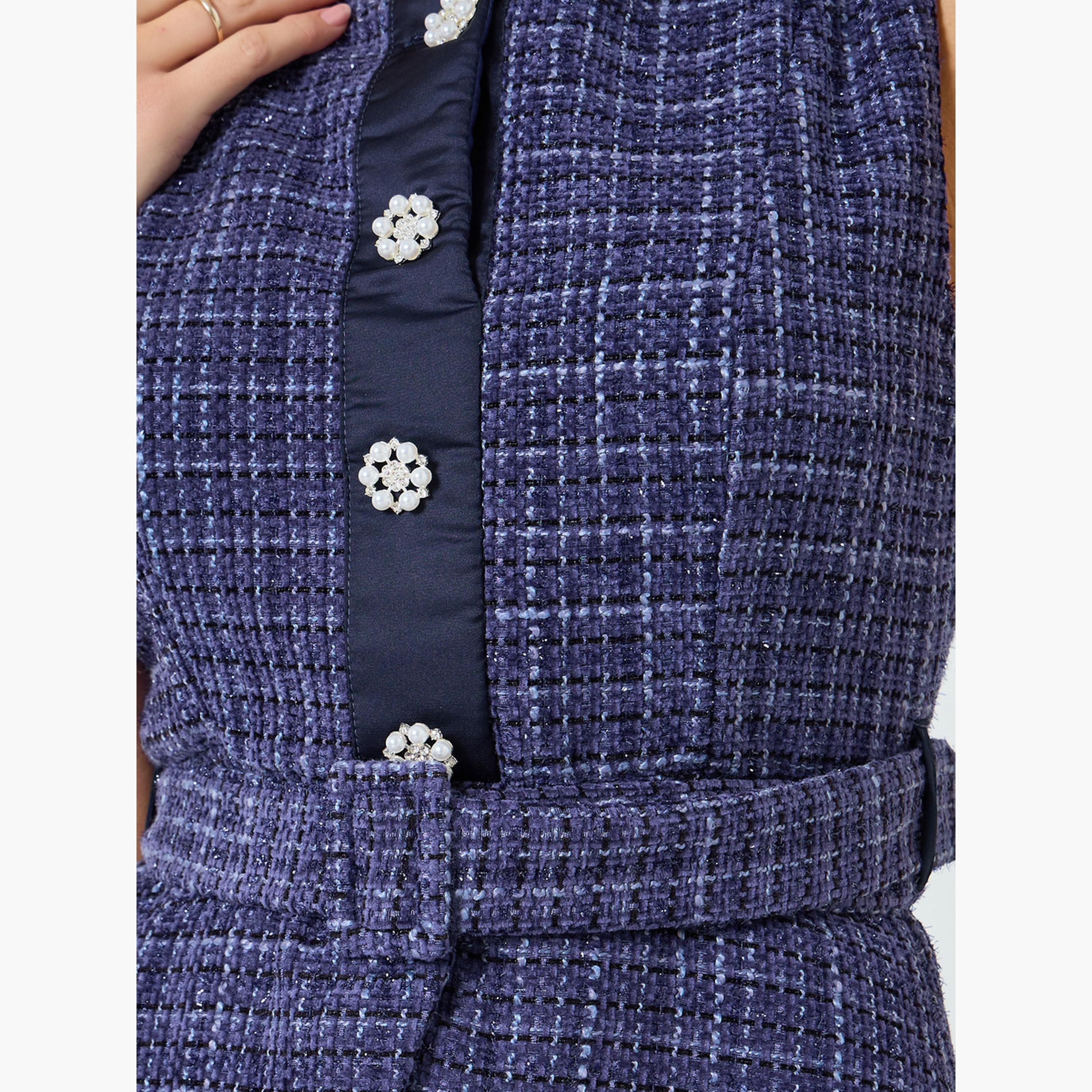 فستان ميدي بنمط تويد وحزام-women-clothing-dresses-image-5