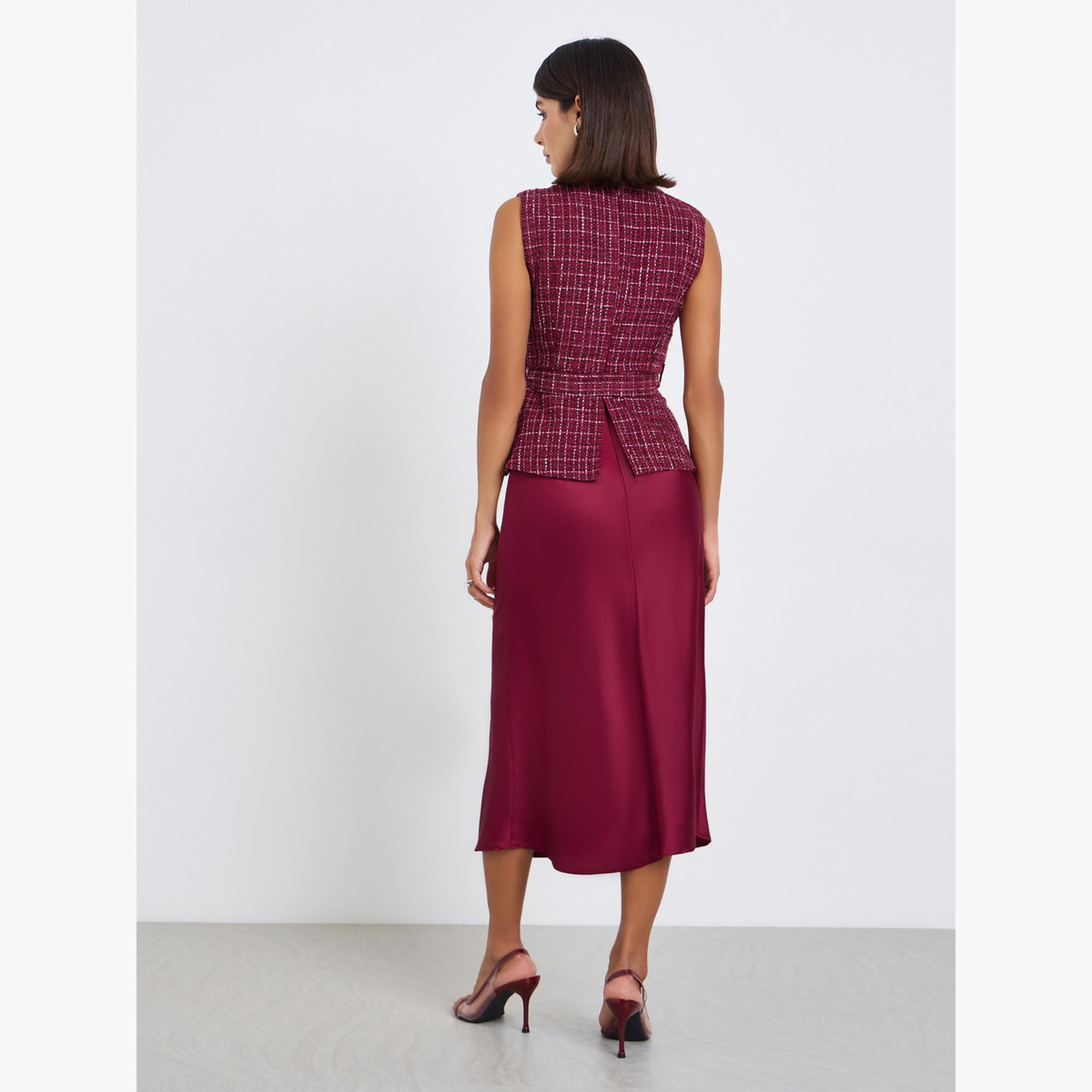 فستان ميدي مظهر تويد بحزام-women-clothing-dresses-image-4