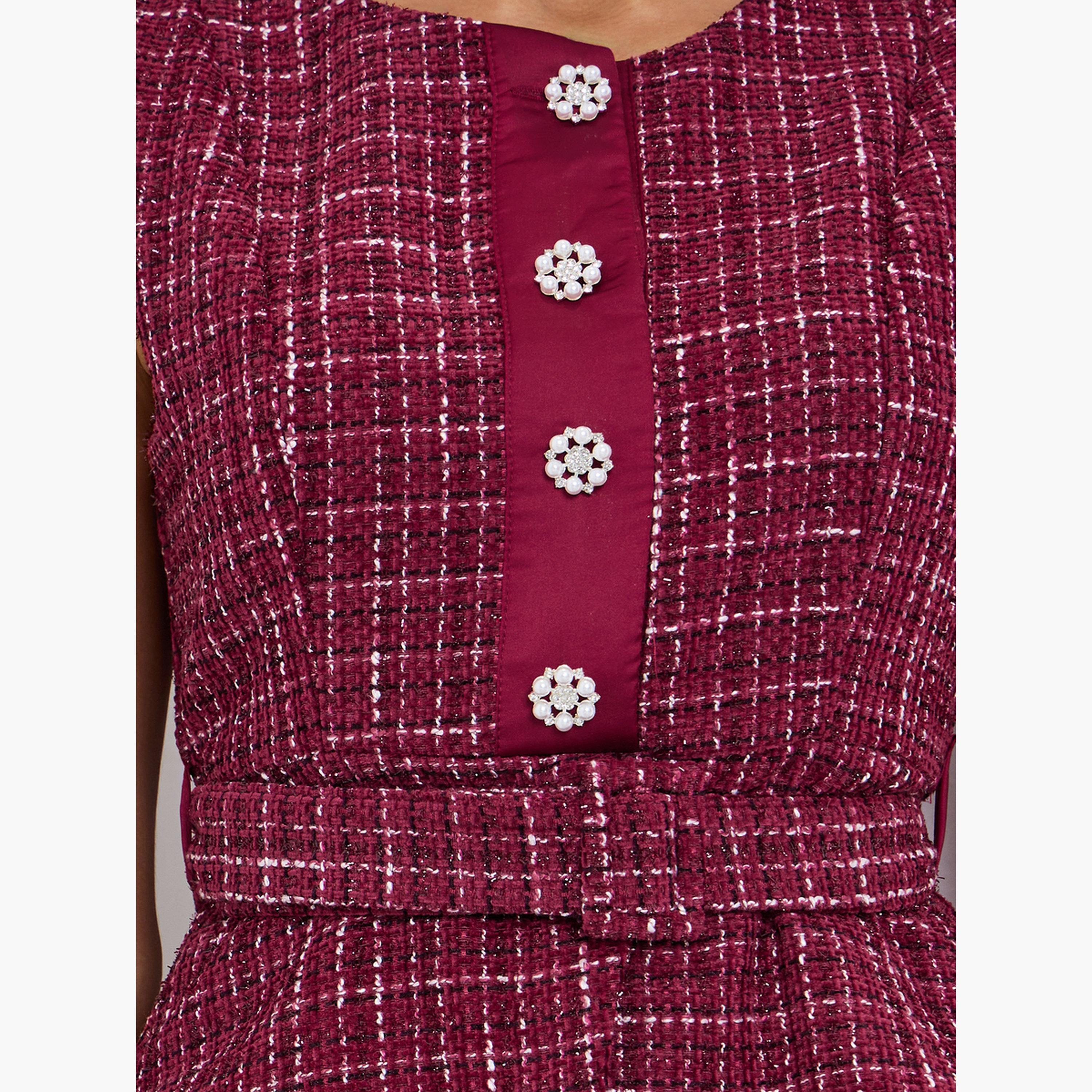 فستان ميدي مظهر تويد بحزام-women-clothing-dresses-image-5