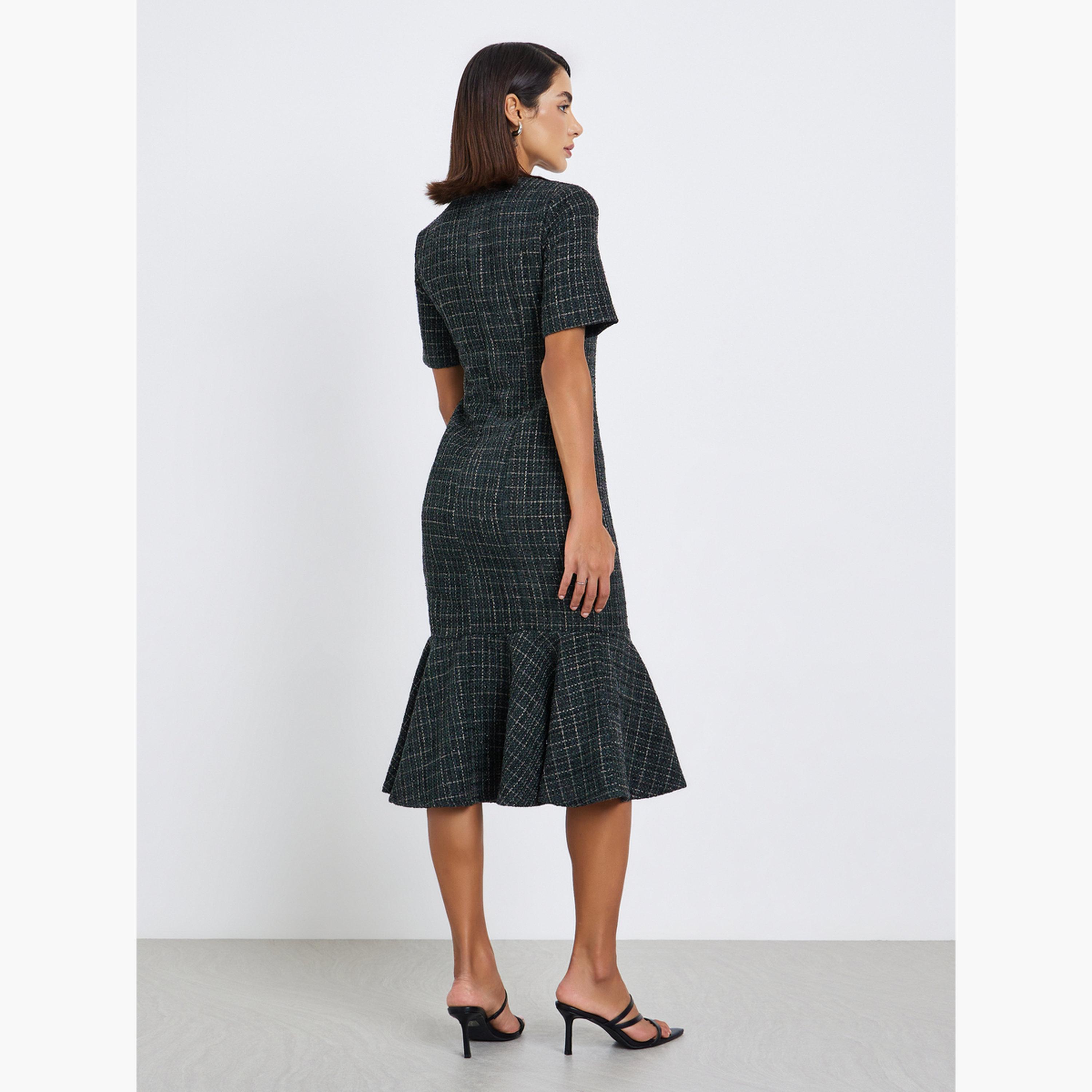 فستان ميدي بحافة ميرميد بمظهر تويد-women-clothing-dresses-image-4