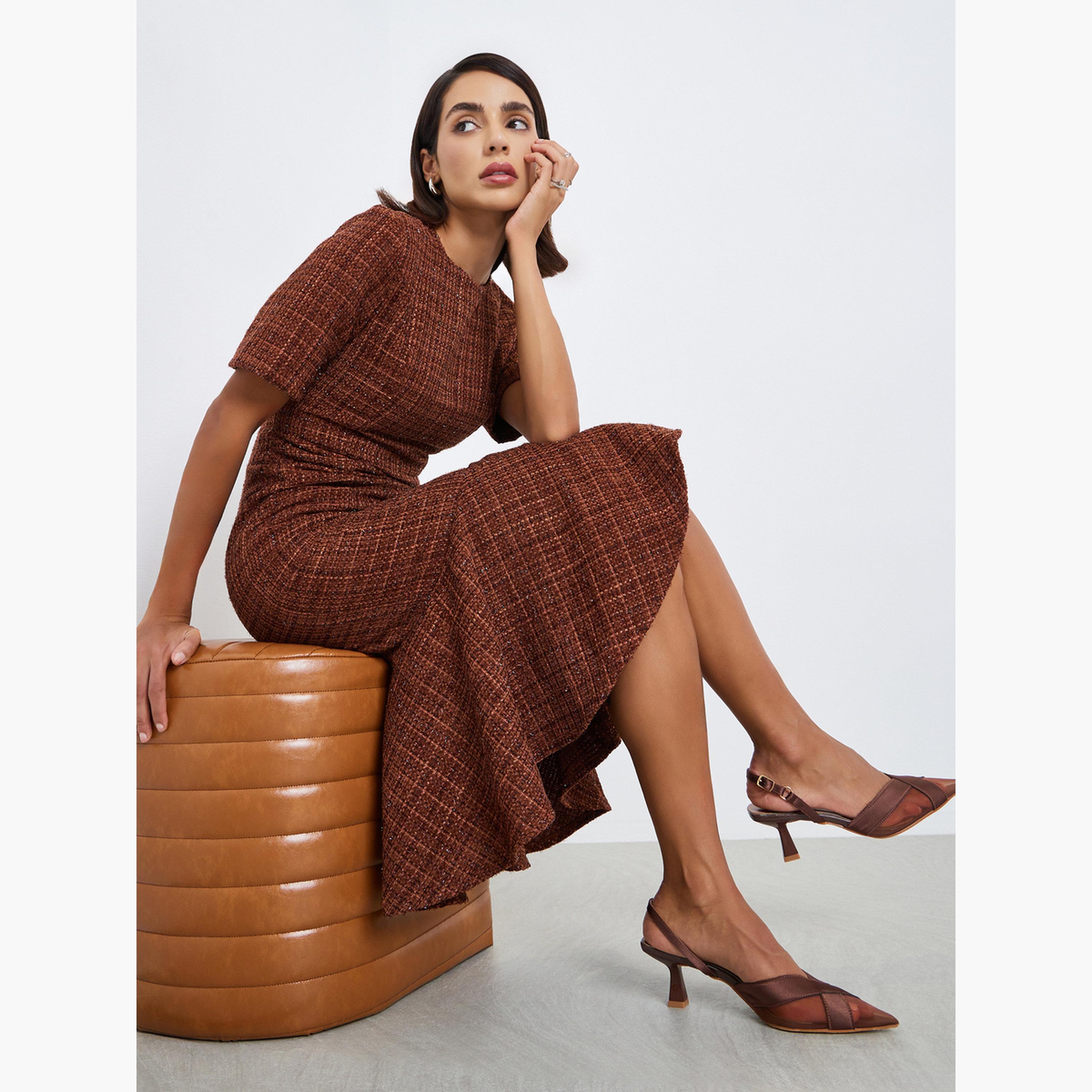 فستان ميدي بحافة ميرميد بمظهر تويد-women-clothing-dresses-image-2