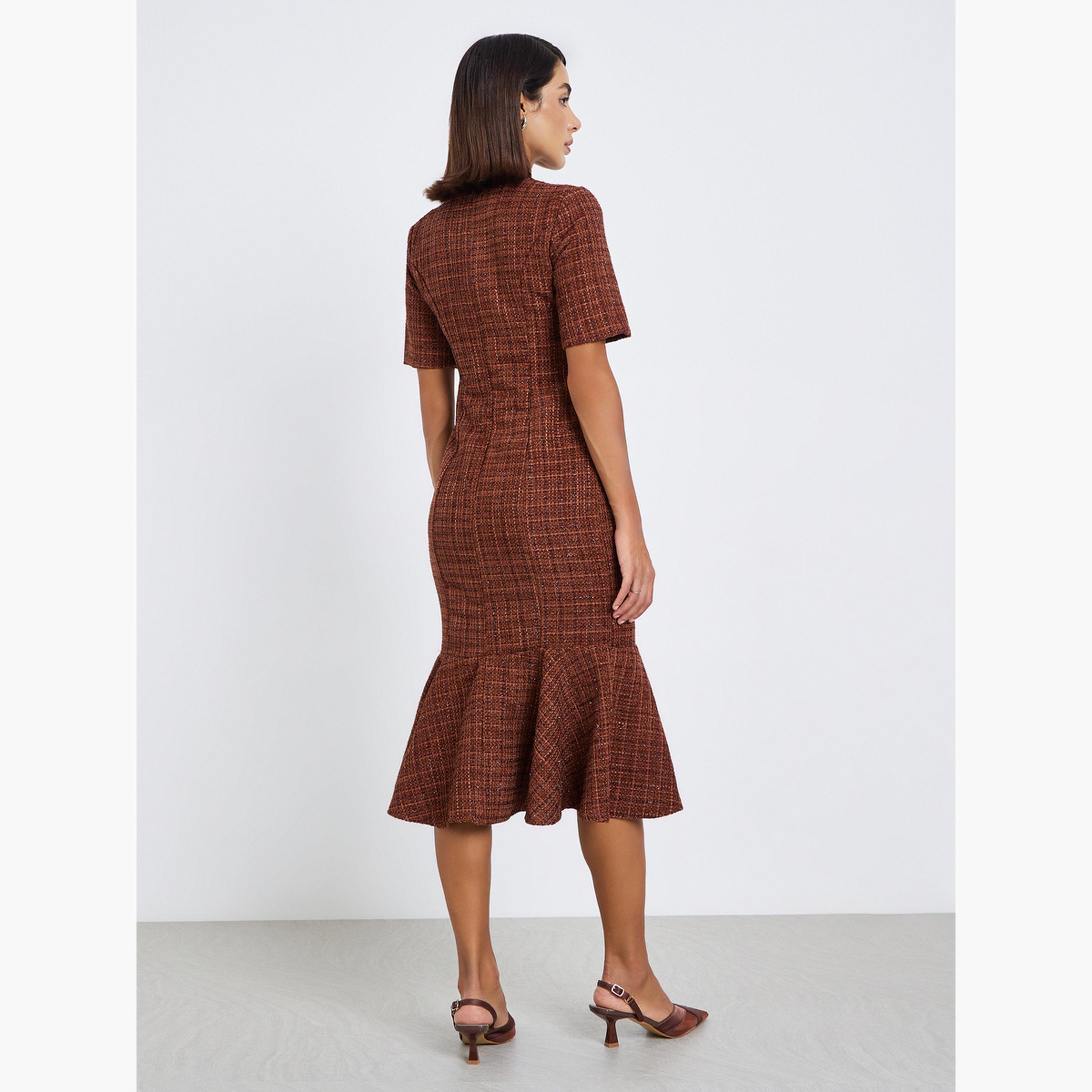 فستان ميدي بحافة ميرميد بمظهر تويد-women-clothing-dresses-image-4