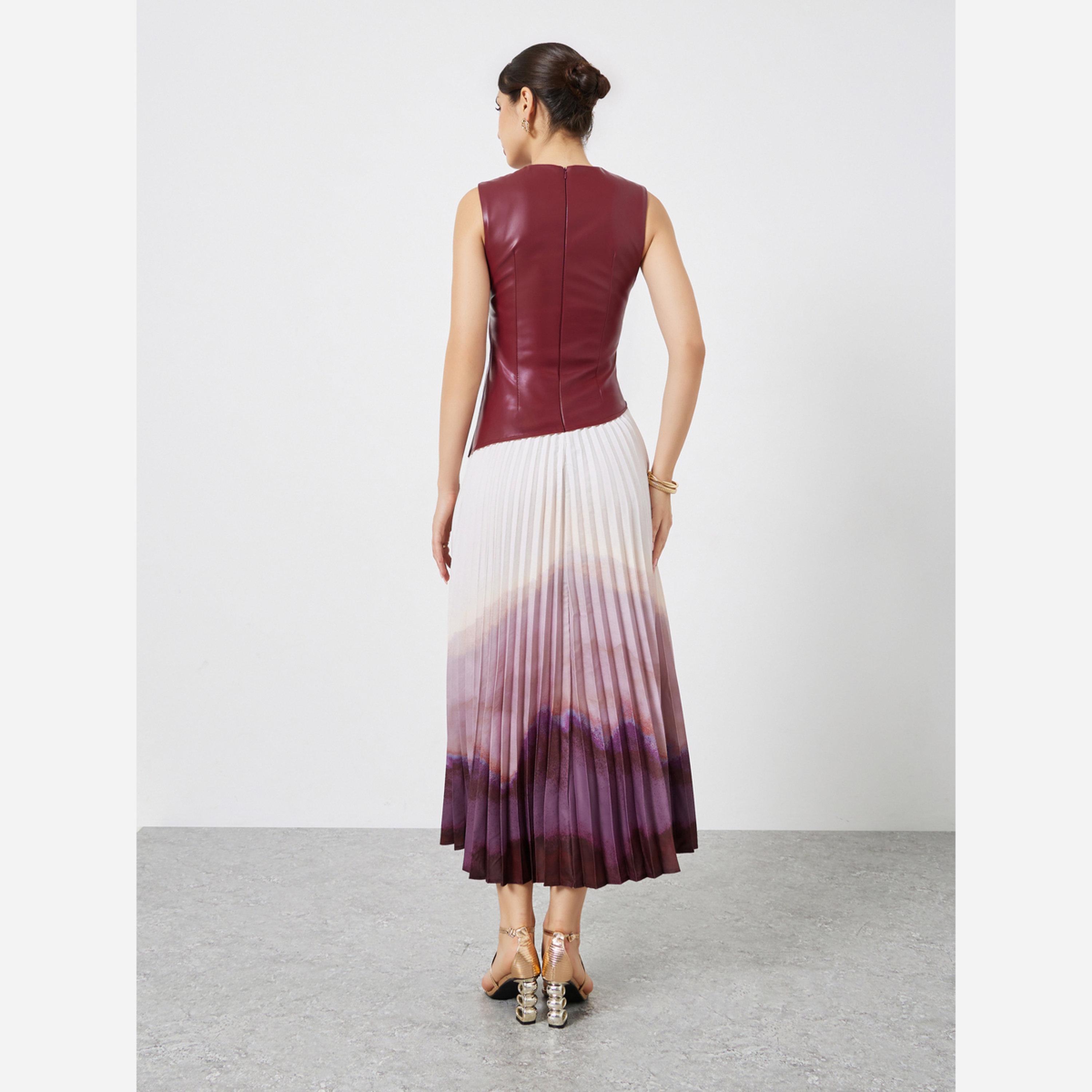 Styli Burgundy Color Block Sleeveless A-Line Maxi Dress-women-clothing-dresses-image-3