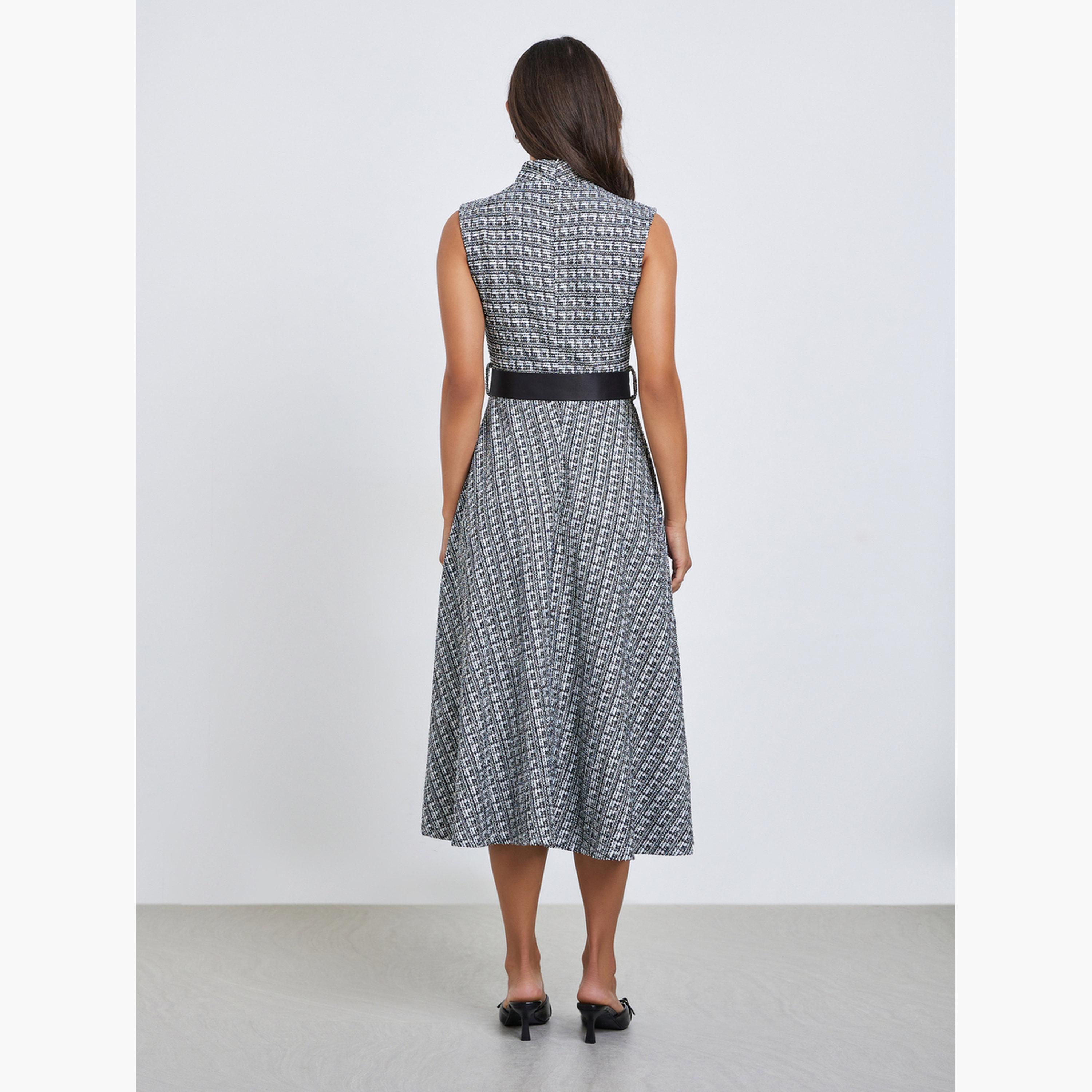 فستان ميدي بلا أكمام بحافة واسعة مع حزام-women-clothing-dresses-image-4