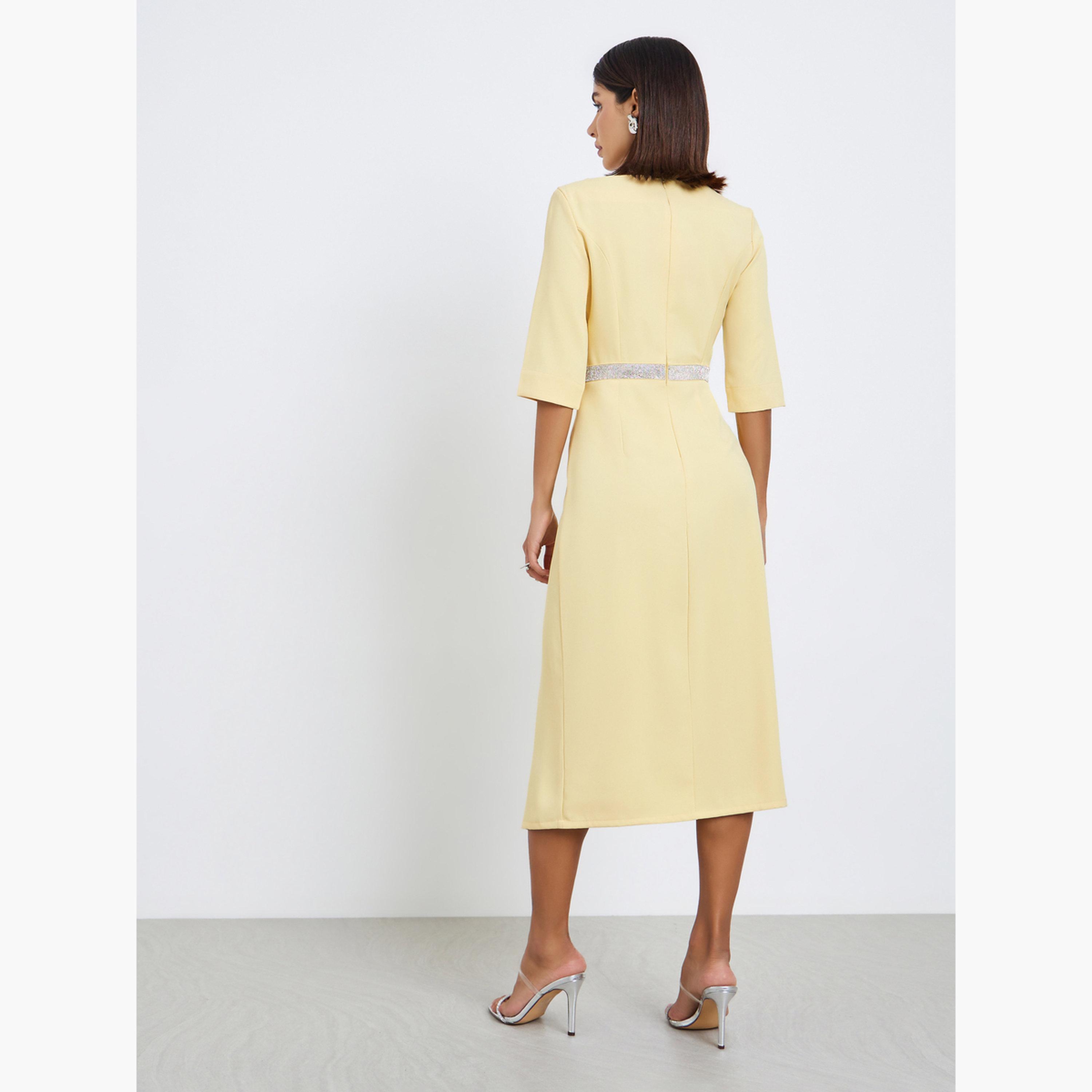 فستان ميدي بقصة مستقيمة بخصر مزين-women-clothing-dresses-image-4