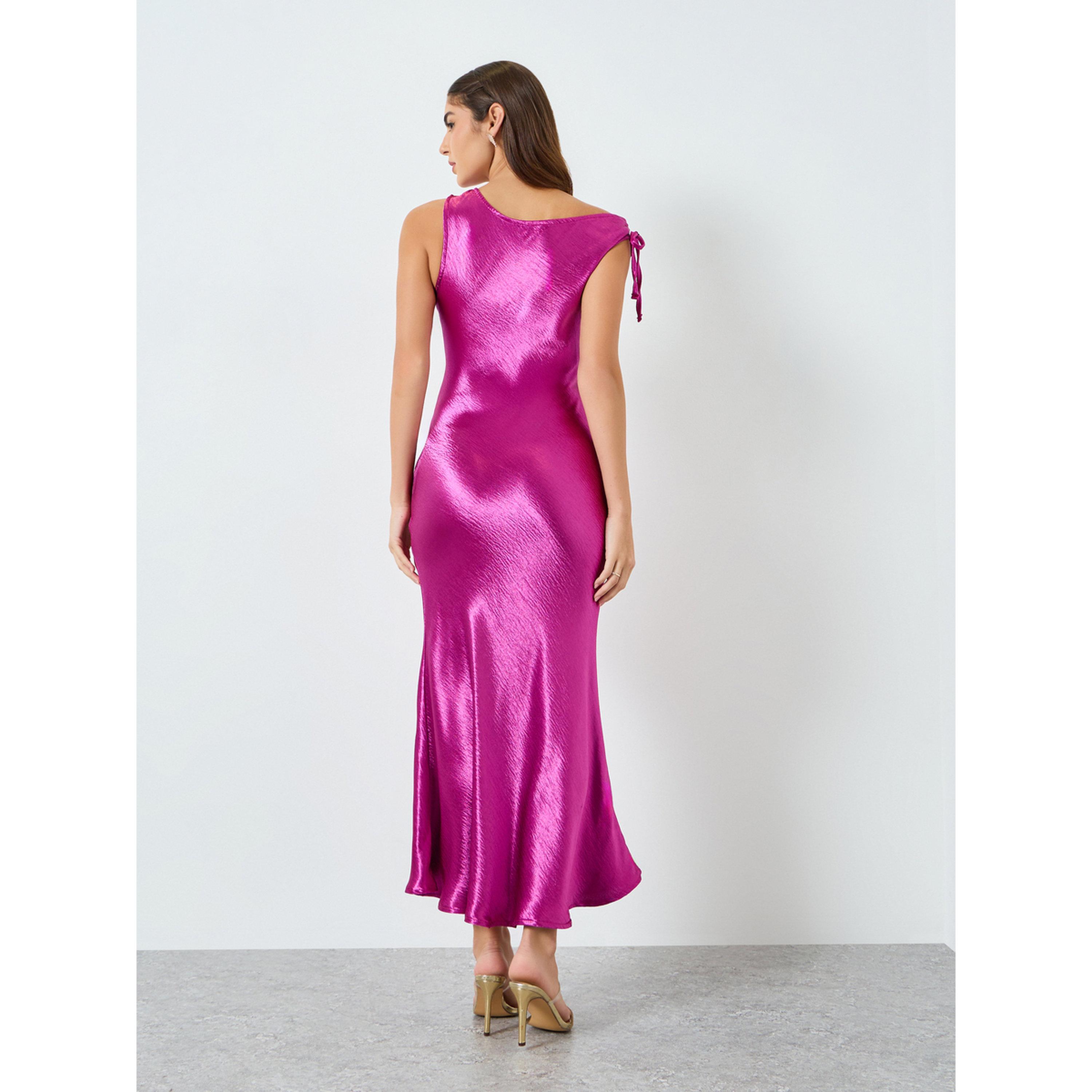 فستان طويل ضيق ساتان بكتف واحد-women-clothing-dresses-image-4
