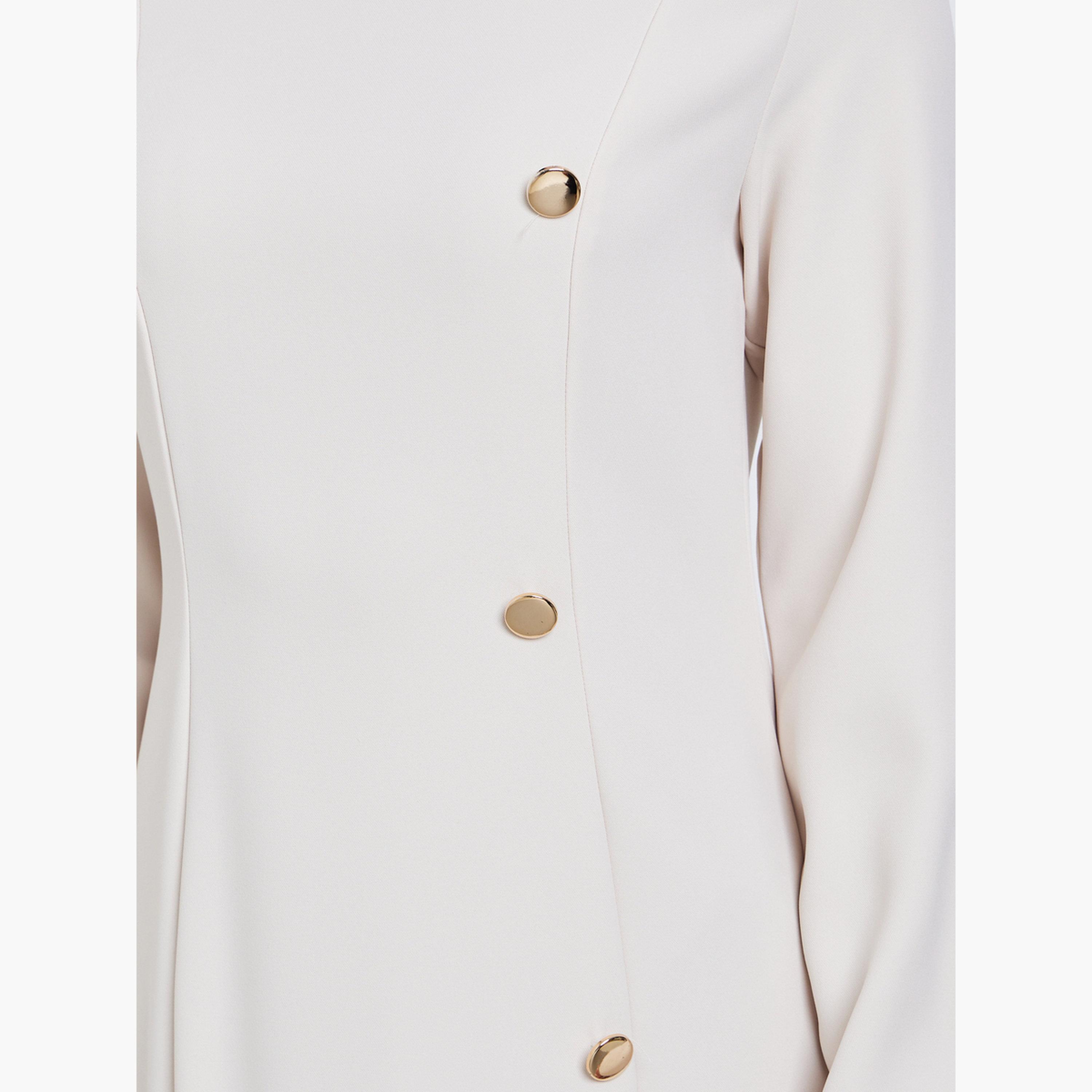 ستايلي - فستان متوسط الطول بأزرار وحافة مكشكشة لون اوف وايت-women-clothing-dresses-image-5