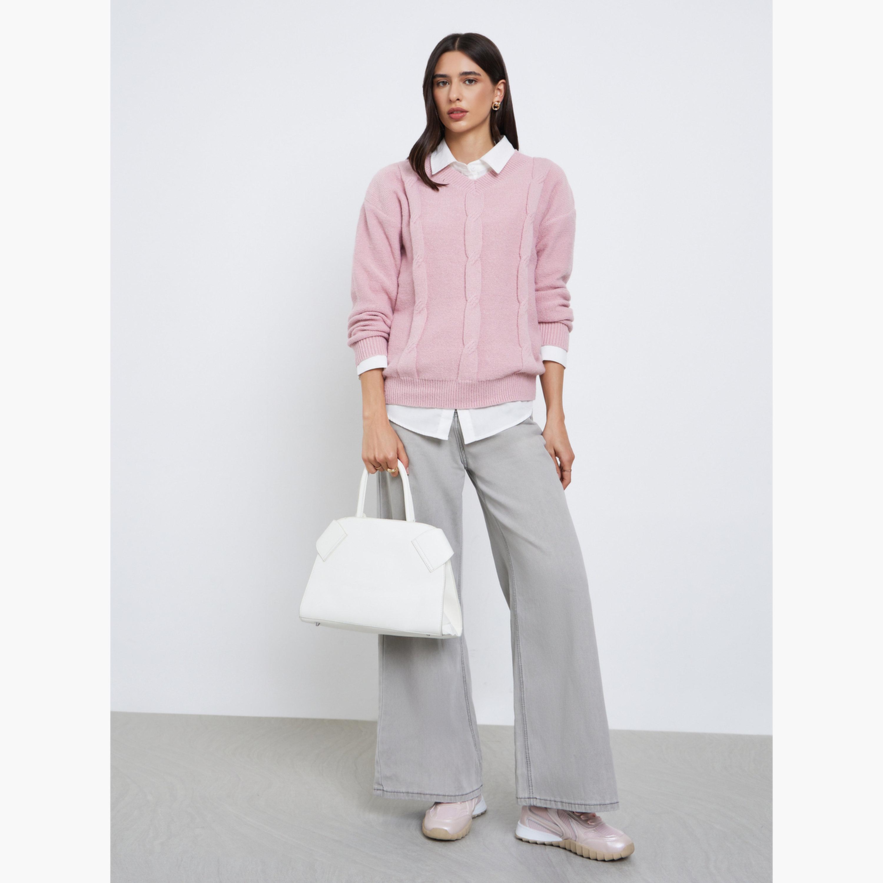ستايلي - سترة وردية محبوكة بقصّة مريحة-women-clothing-cardigansandjumpers-jumpers-image-2