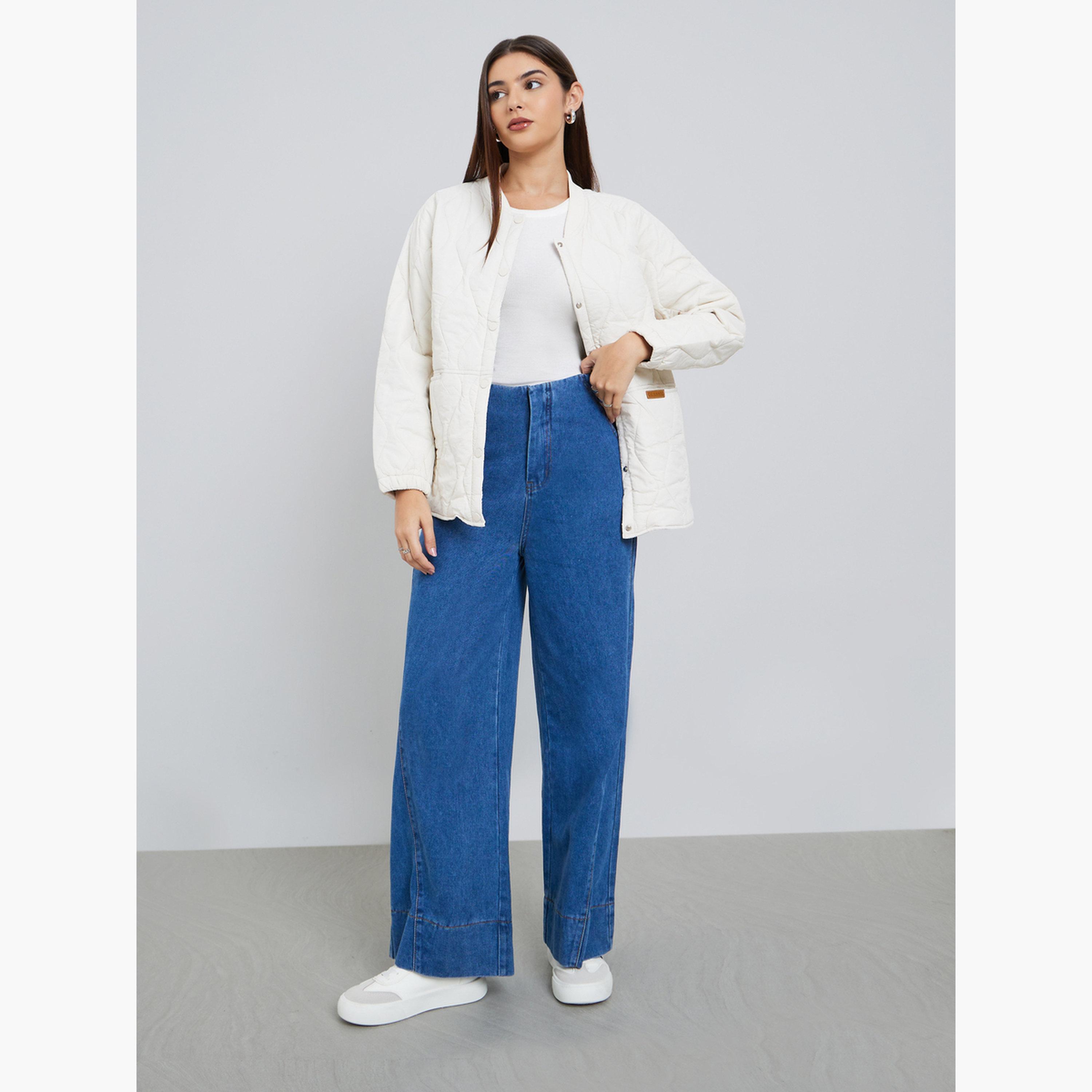 Styli Solid Round Neck Long Sleeves Women's Snap Button Jacket-women-clothing-coatsandjackets-coats-image-2