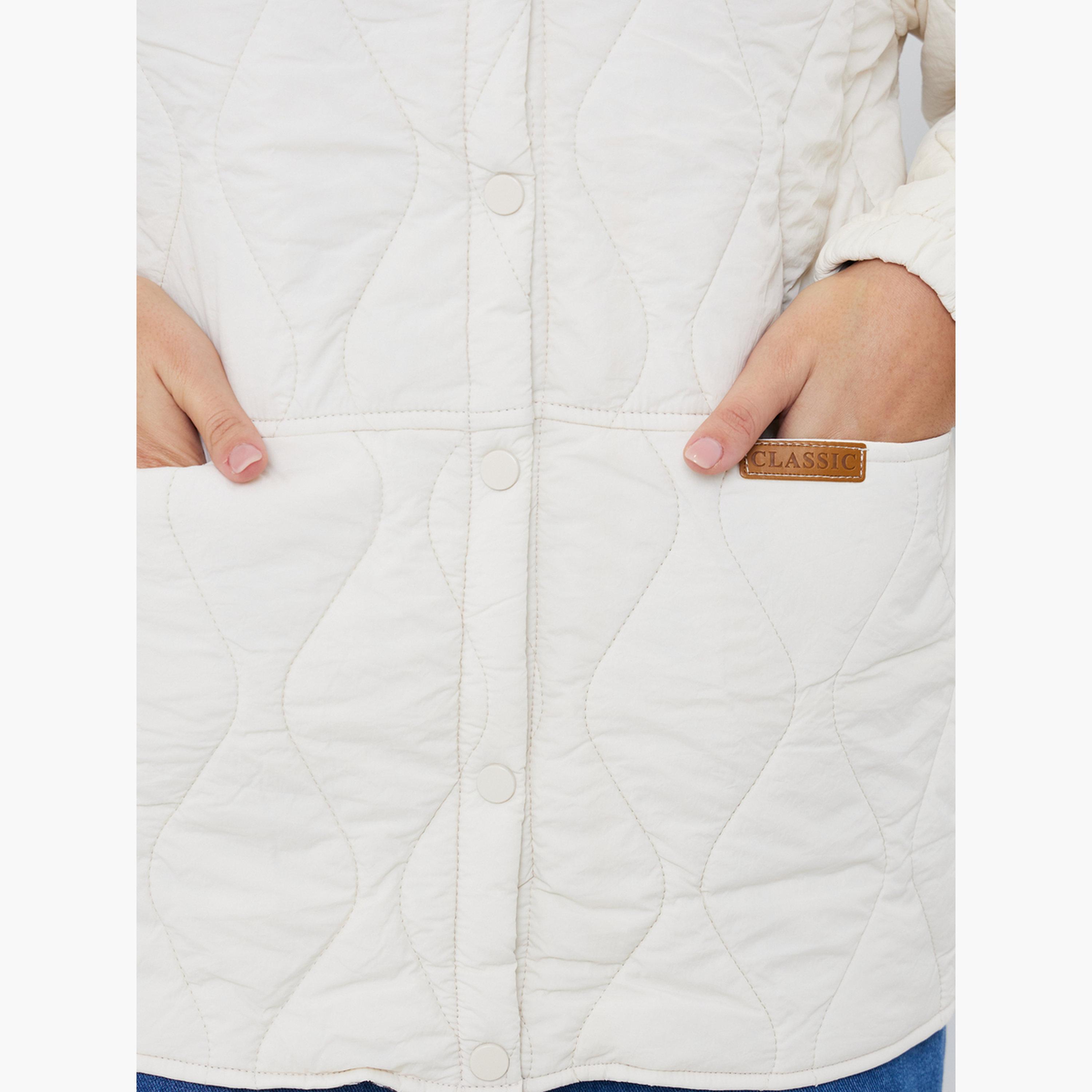 Styli Solid Round Neck Long Sleeves Women's Snap Button Jacket-women-clothing-coatsandjackets-coats-image-4