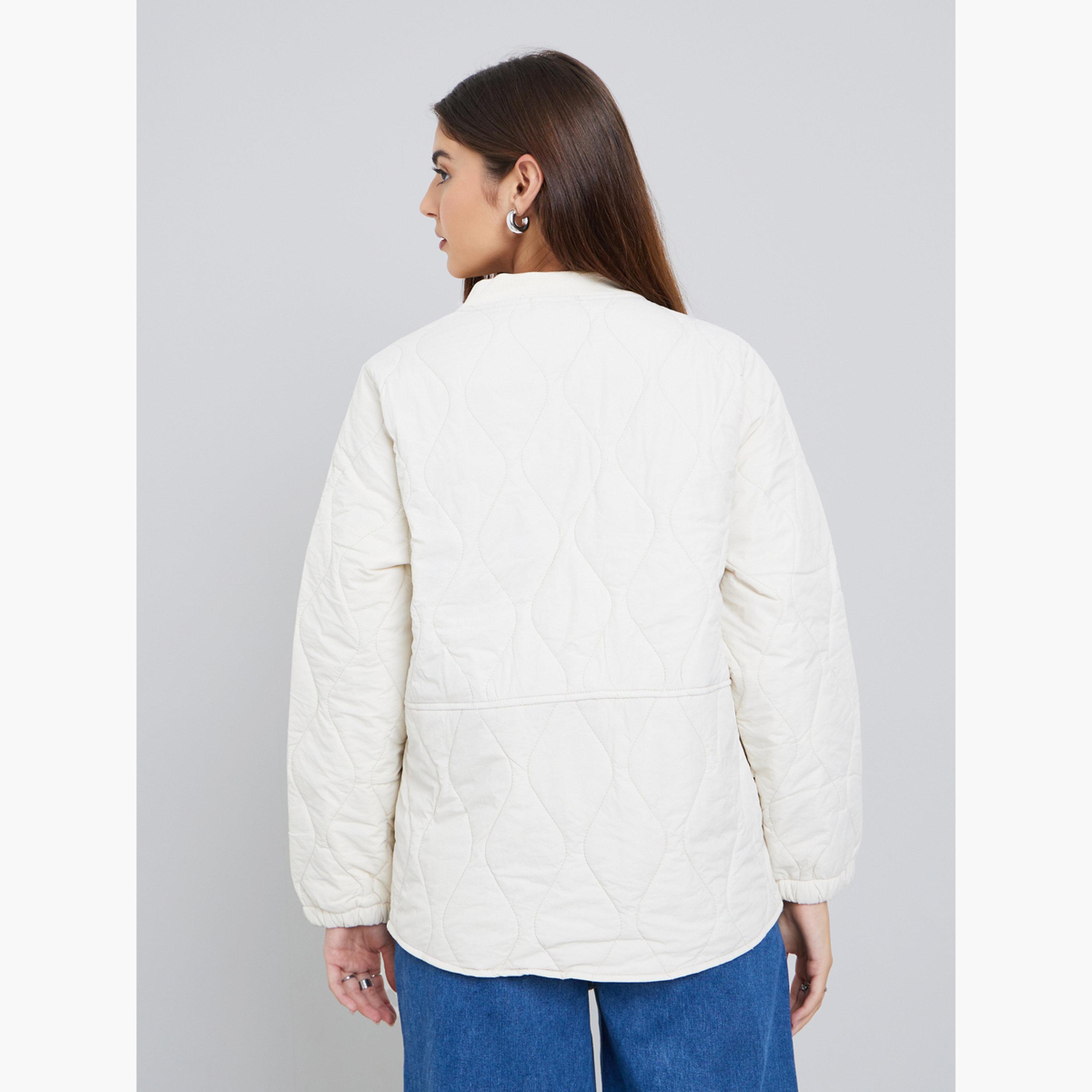 Styli Solid Round Neck Long Sleeves Women's Snap Button Jacket-women-clothing-coatsandjackets-coats-image-5