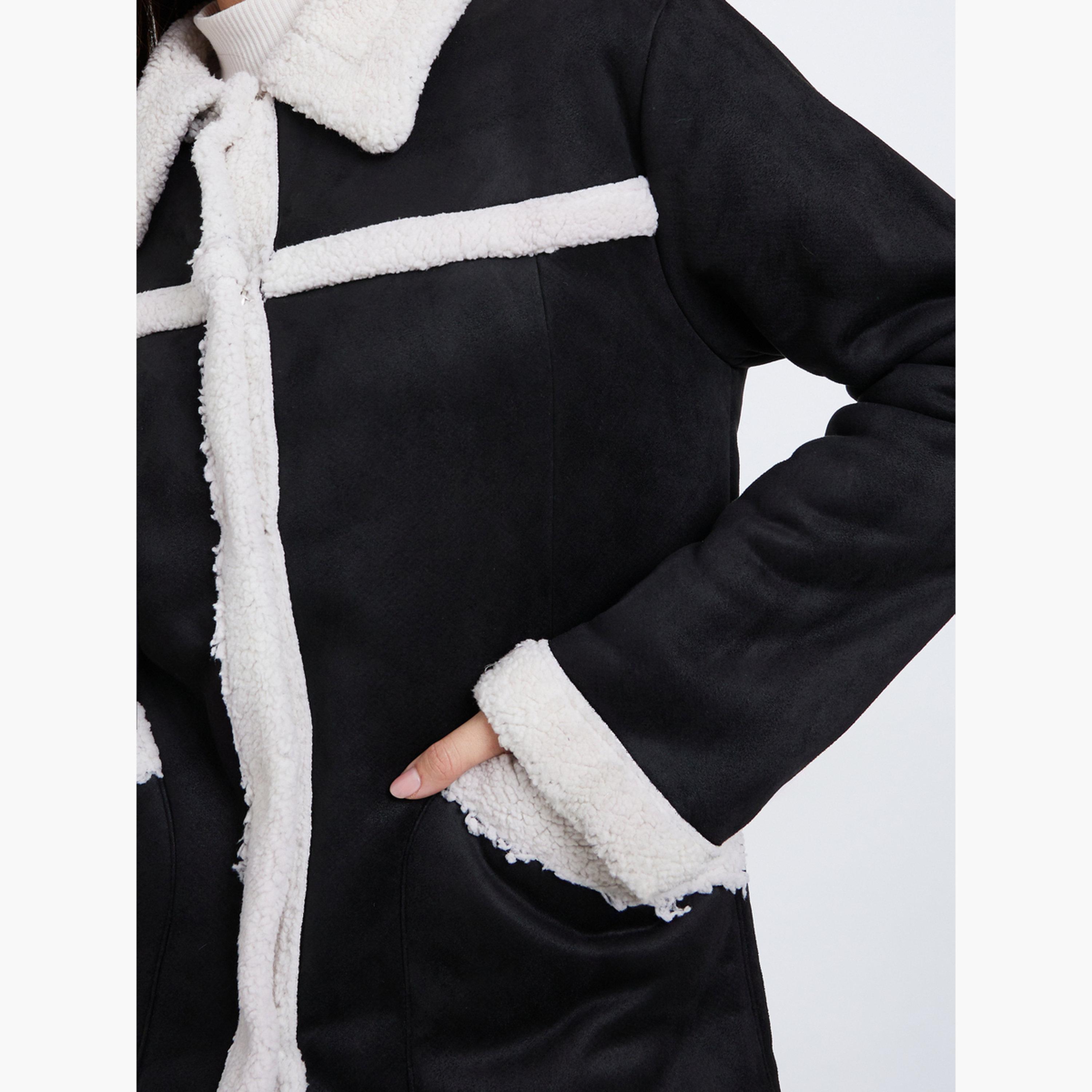 Styli Solid Collared Long Sleeves Women's Snap Button Jacket-women-clothing-coatsandjackets-coats-image-4