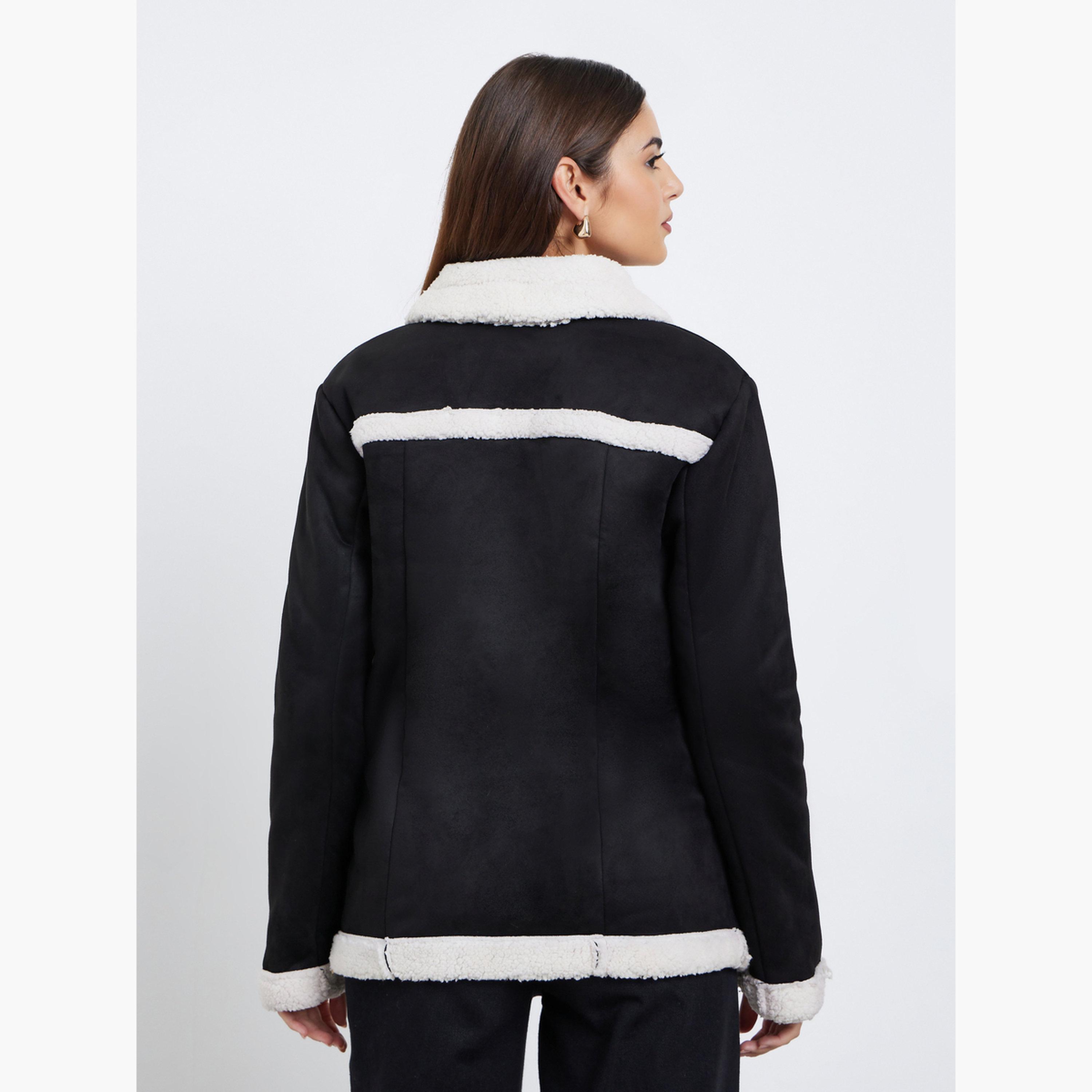 ستايلي - جاكيت تيدي أسود بمظهر جلد سويدي-women-winterwear-coatsandjackets-coats-image-5