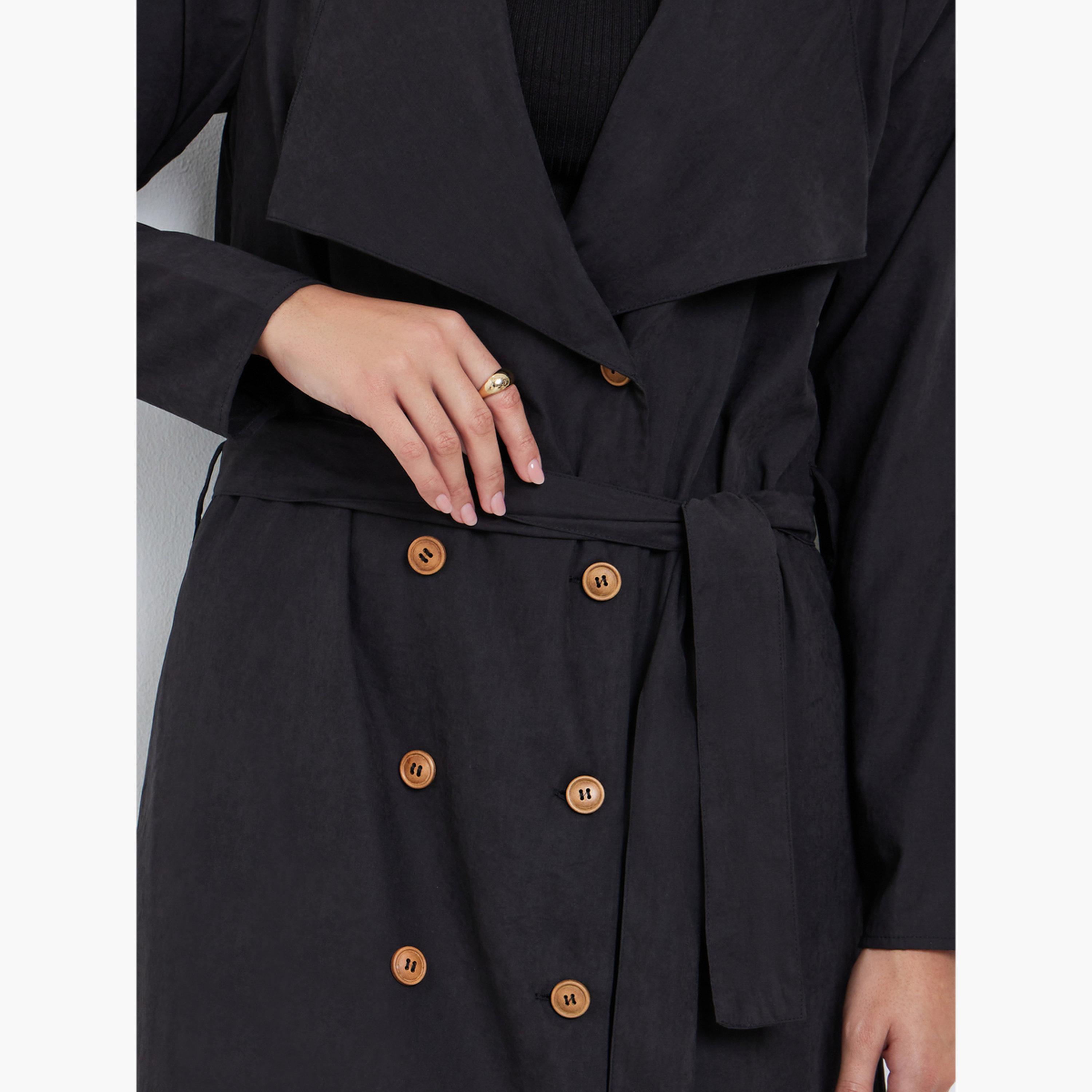 Styli Women Black Double Breasted Midi Trench Coat-women-clothing-coatsandjackets-coats-image-3