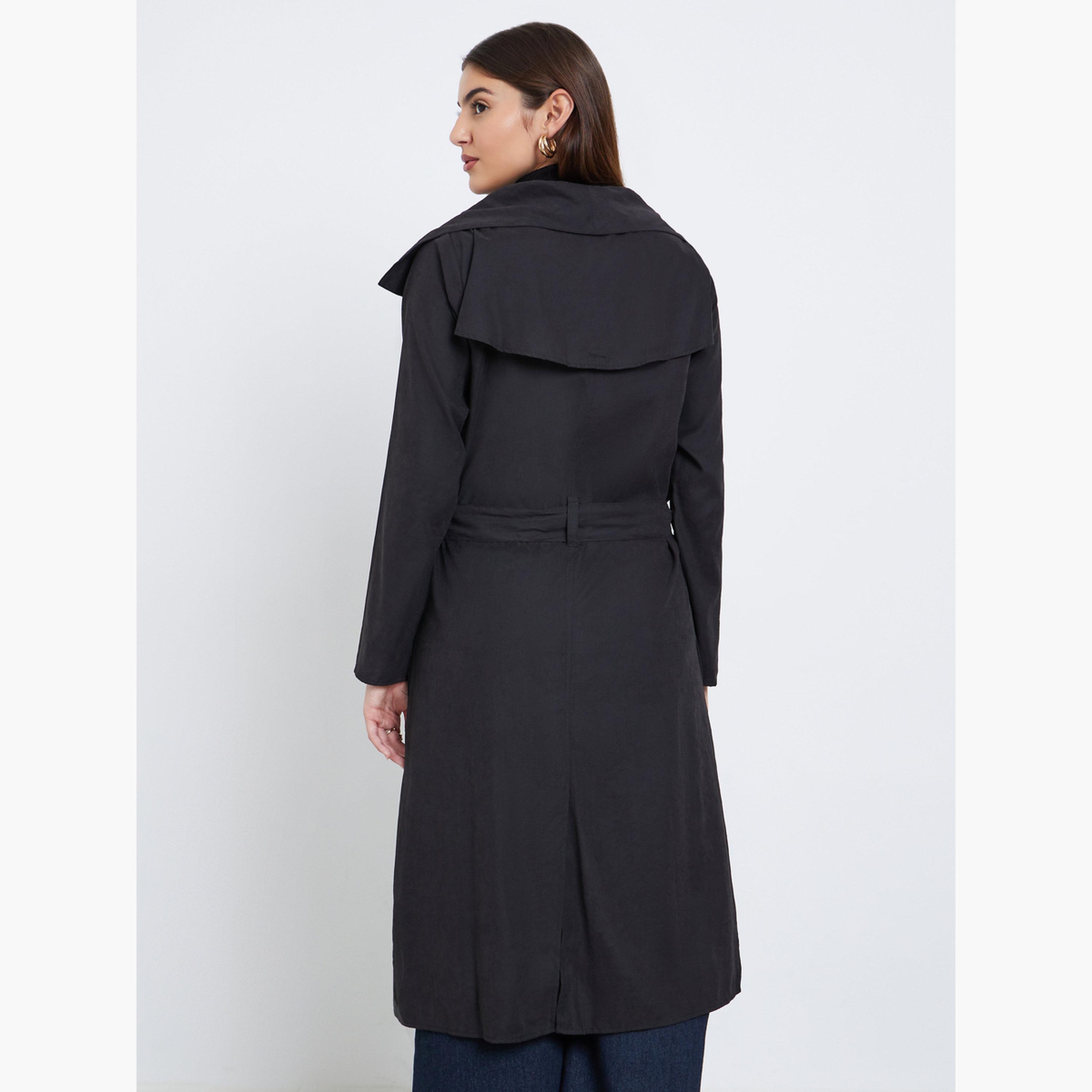 Styli Women Black Double Breasted Midi Trench Coat-women-clothing-coatsandjackets-coats-image-4