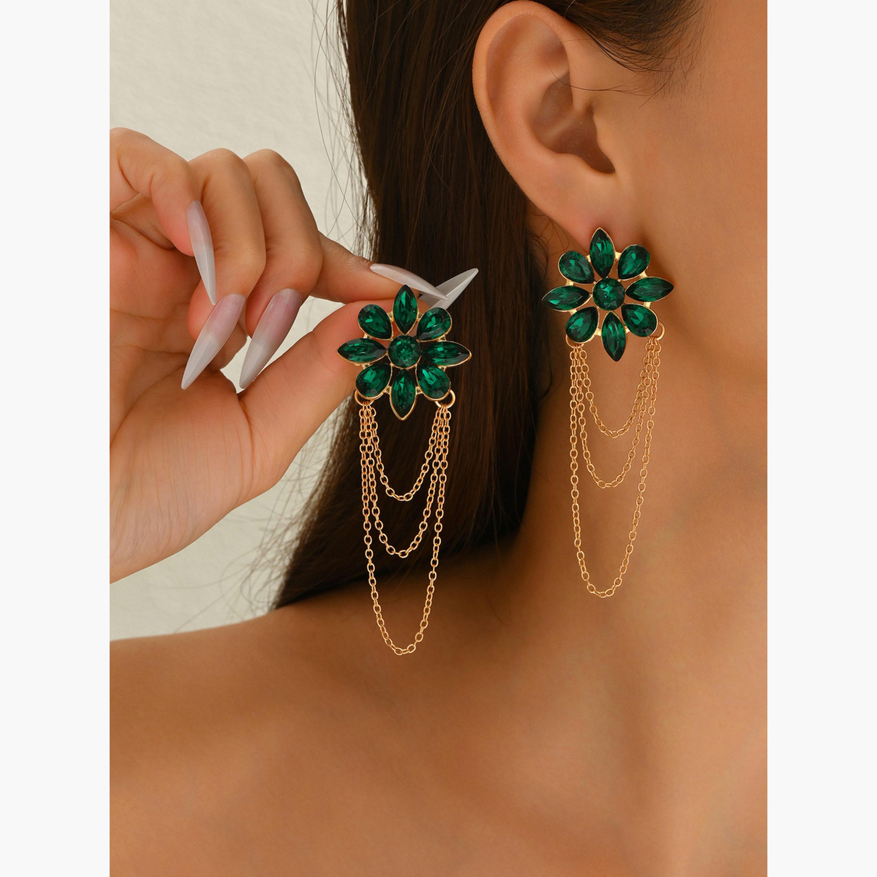 Take Two Women Tassel Chain Embellished Earrings-women-watchesandjewellery-jewellery-earrings-image-2