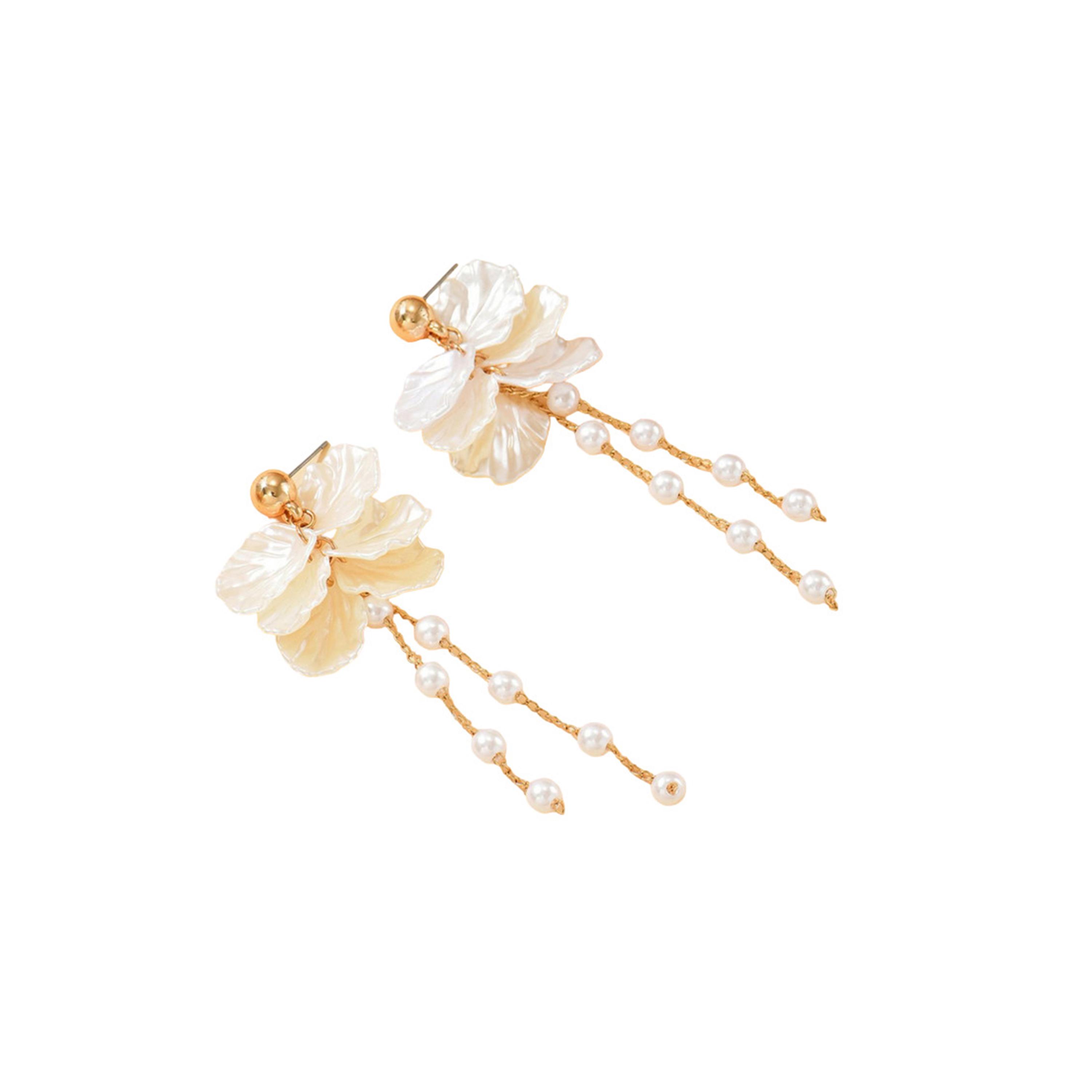 Take Two Women Floral Faux Pearl Dangle Earrings-women-watchesandjewellery-jewellery-earrings-image-1