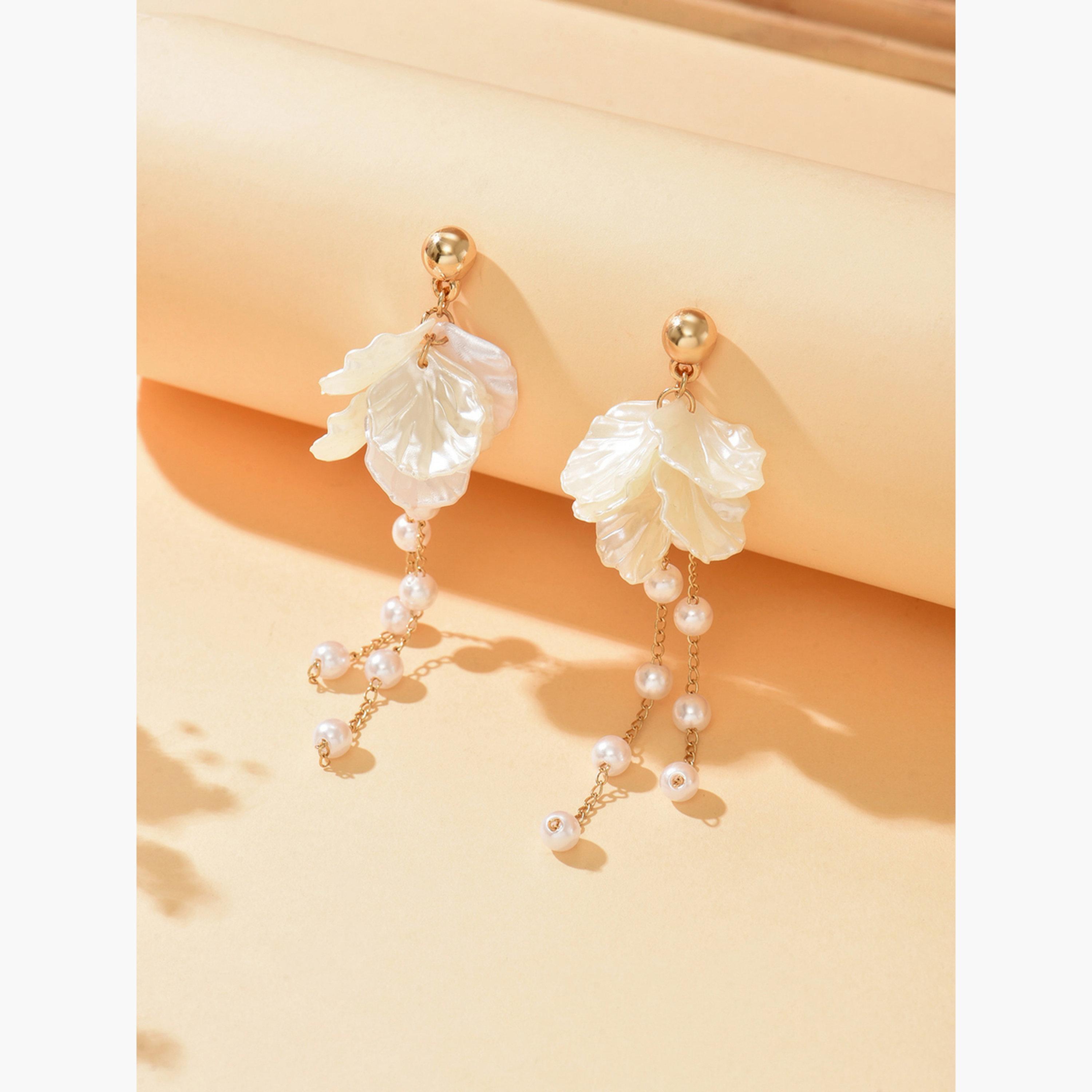 Take Two Women Floral Faux Pearl Dangle Earrings-women-watchesandjewellery-jewellery-earrings-image-3