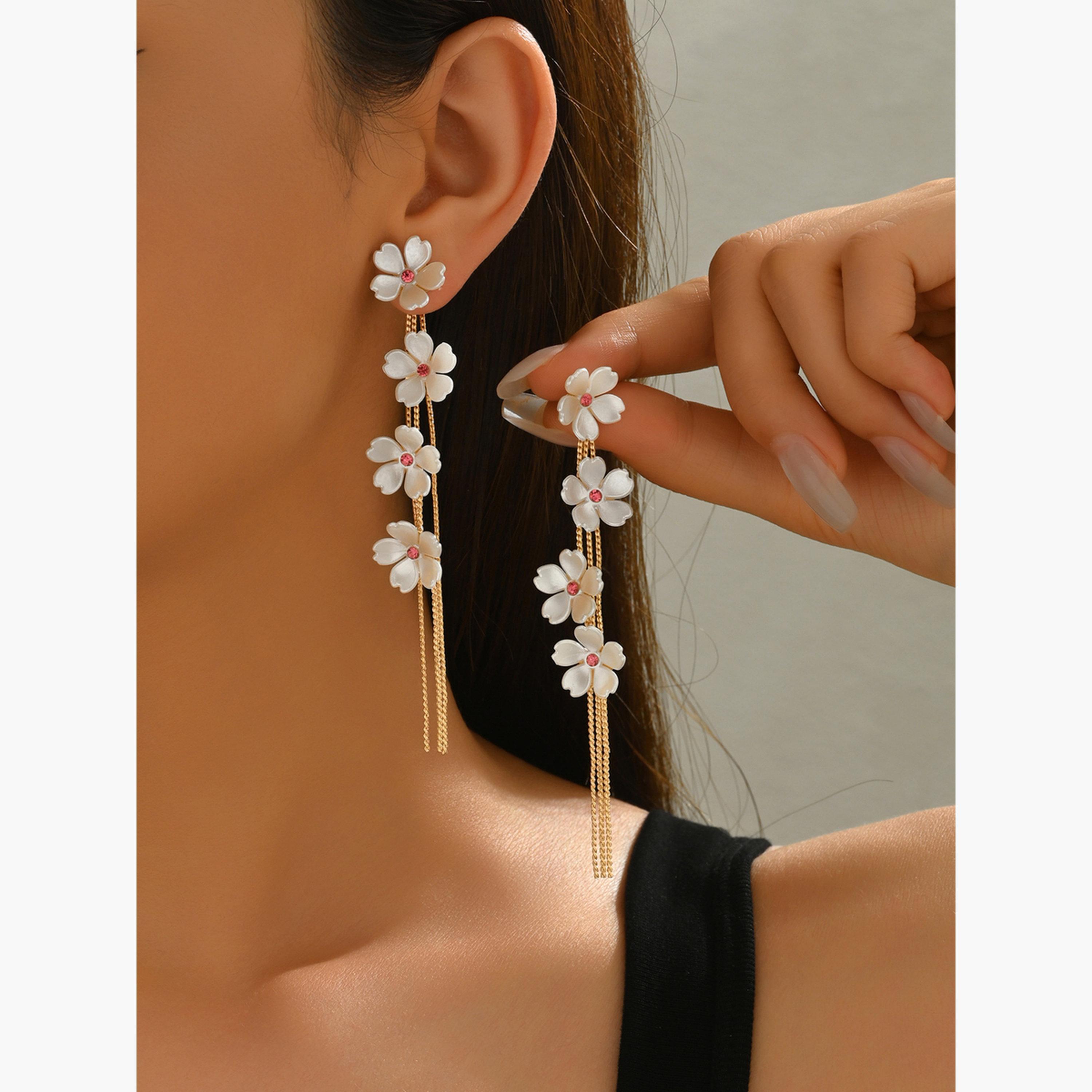 Take Two Women Floral Faux Pearl Dangle Earrings-women-watchesandjewellery-jewellery-earrings-image-2