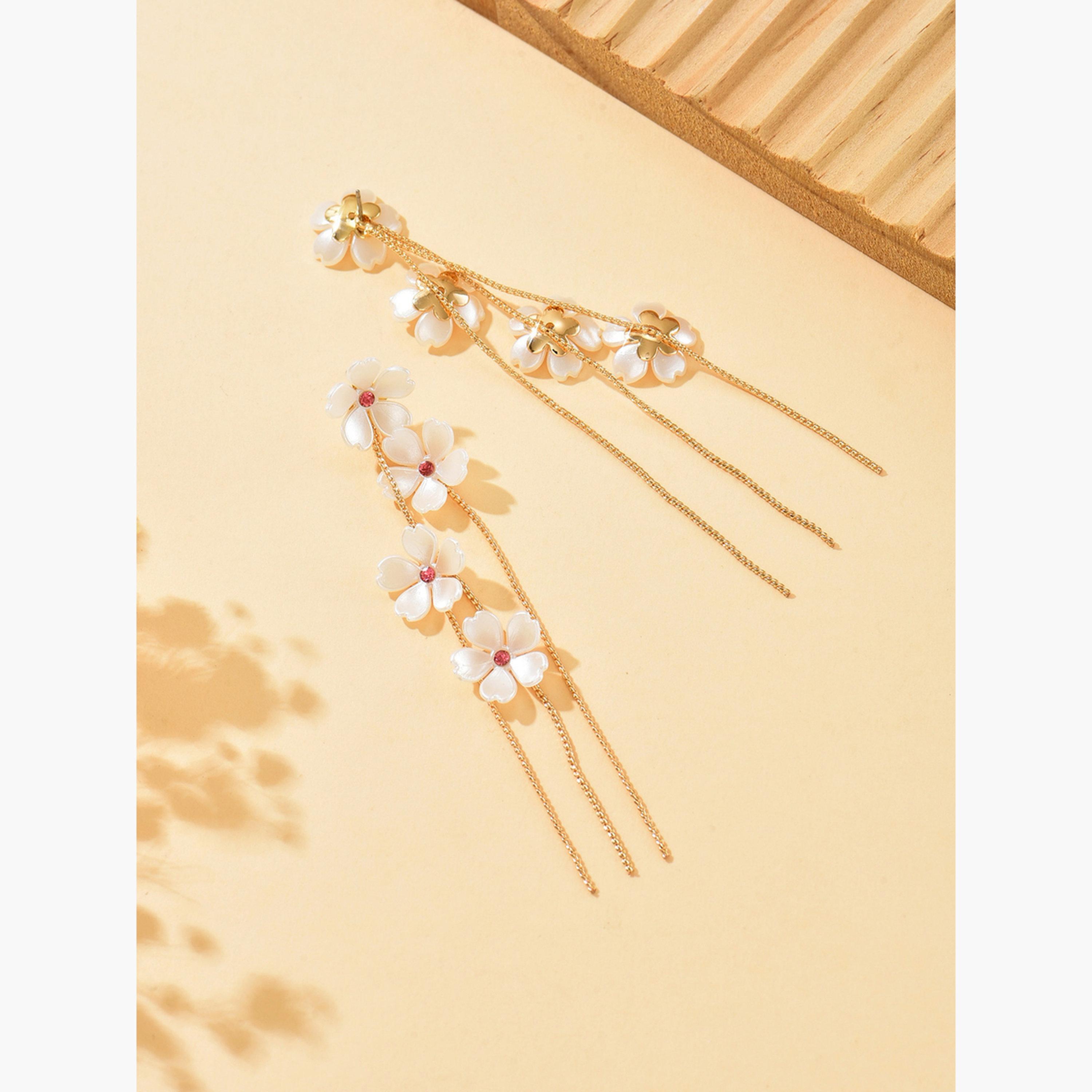Take Two Women Floral Faux Pearl Dangle Earrings-women-watchesandjewellery-jewellery-earrings-image-4