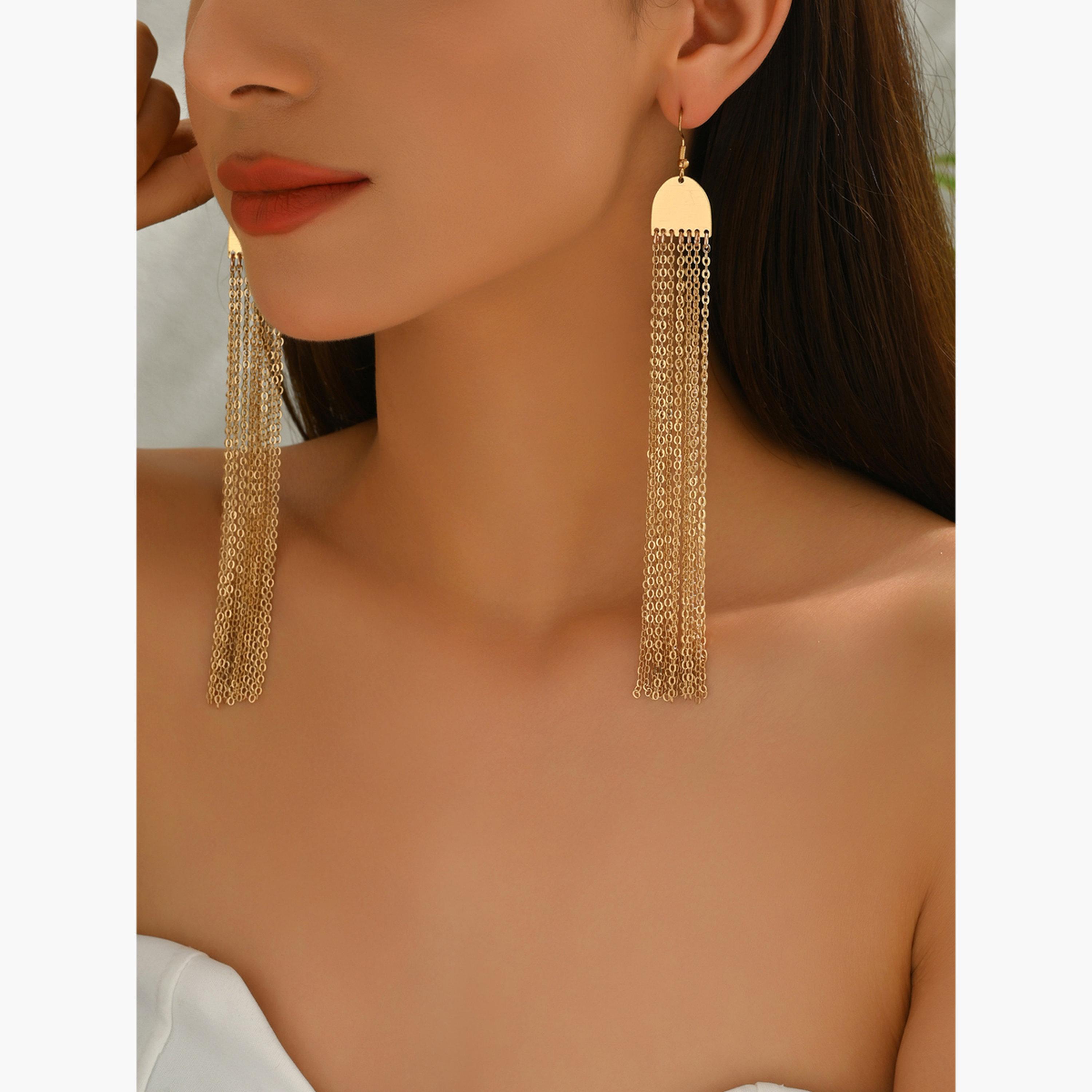 Take Two Women Metal Tassel Chain Earrings-women-watchesandjewellery-jewellery-earrings-image-2