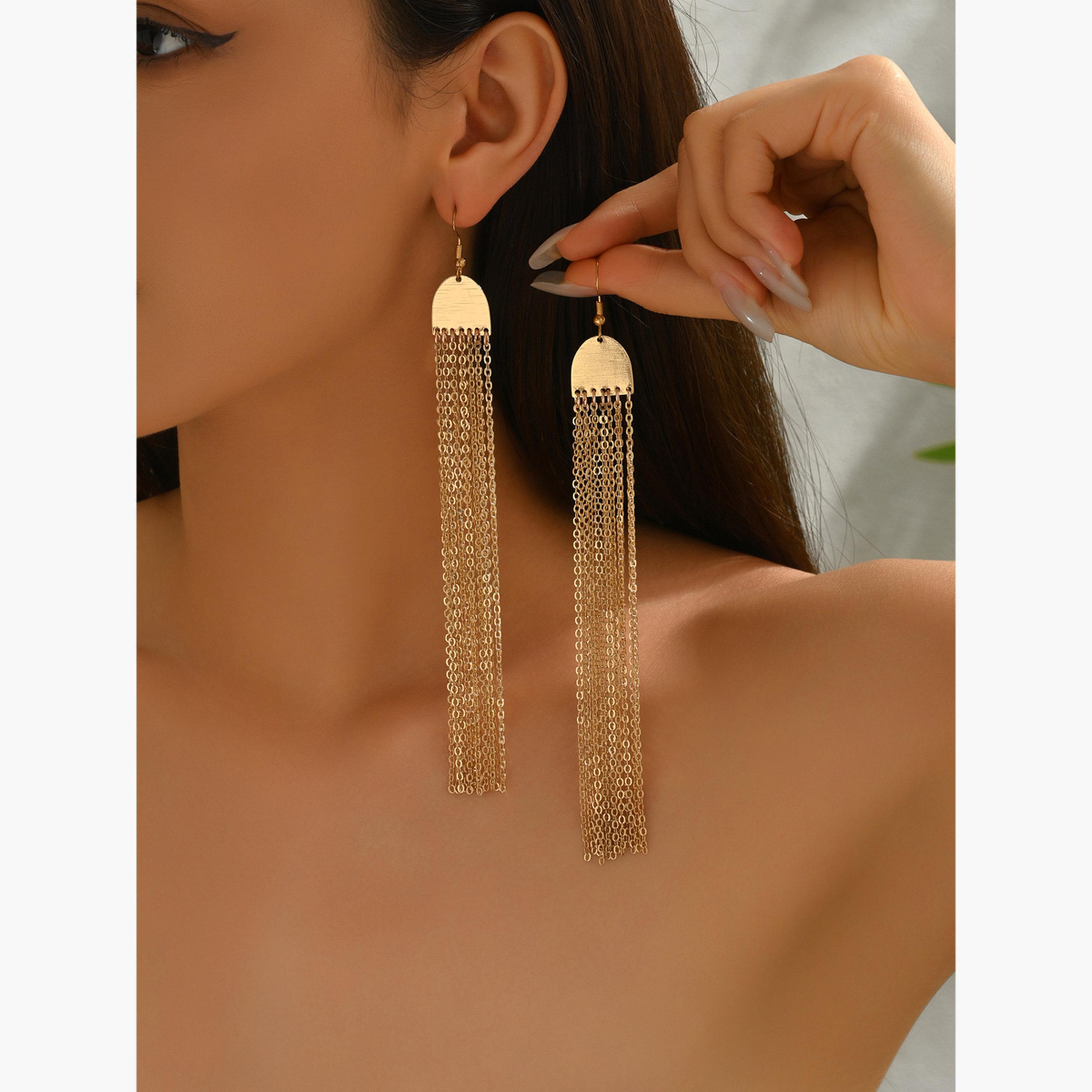 تيك تو - أقراط نسائية على شكل سلسلة معدنية-women-watchesandjewellery-jewellery-earrings-image-3