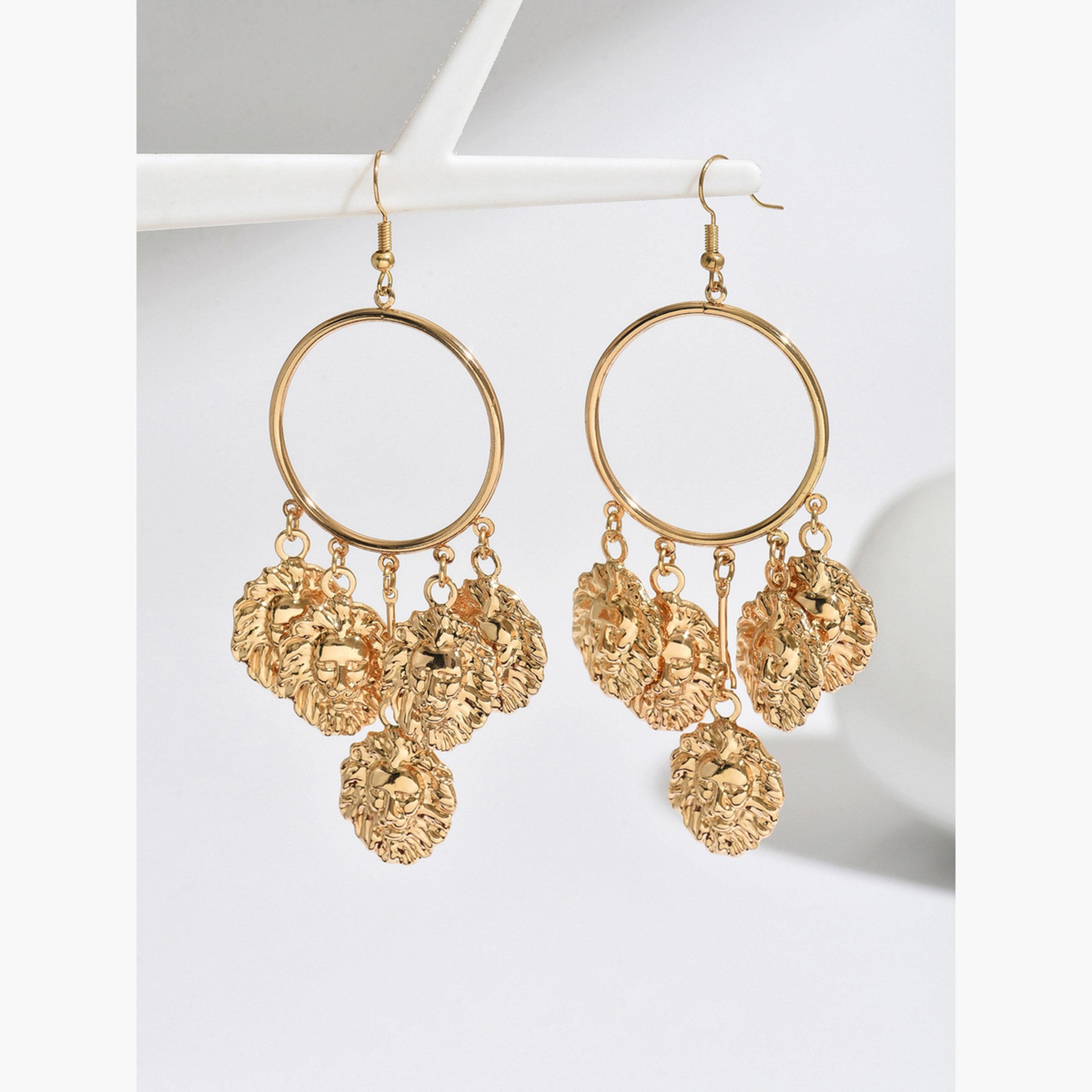Take Two Women Gold Lion Hoop Dangle Earrings-women-watchesandjewellery-jewellery-earrings-image-1
