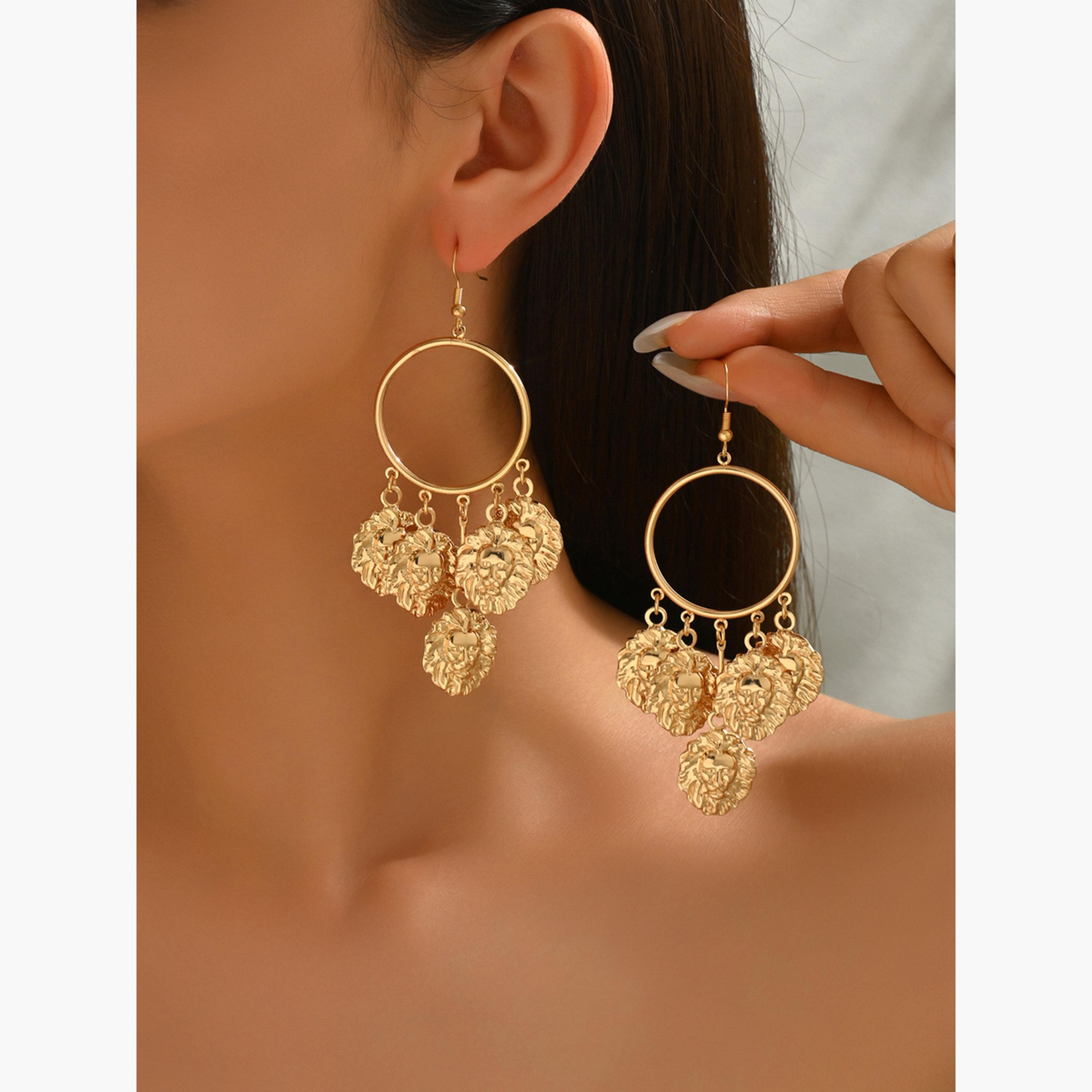 Take Two Women Gold Lion Hoop Dangle Earrings-women-watchesandjewellery-jewellery-earrings-image-2