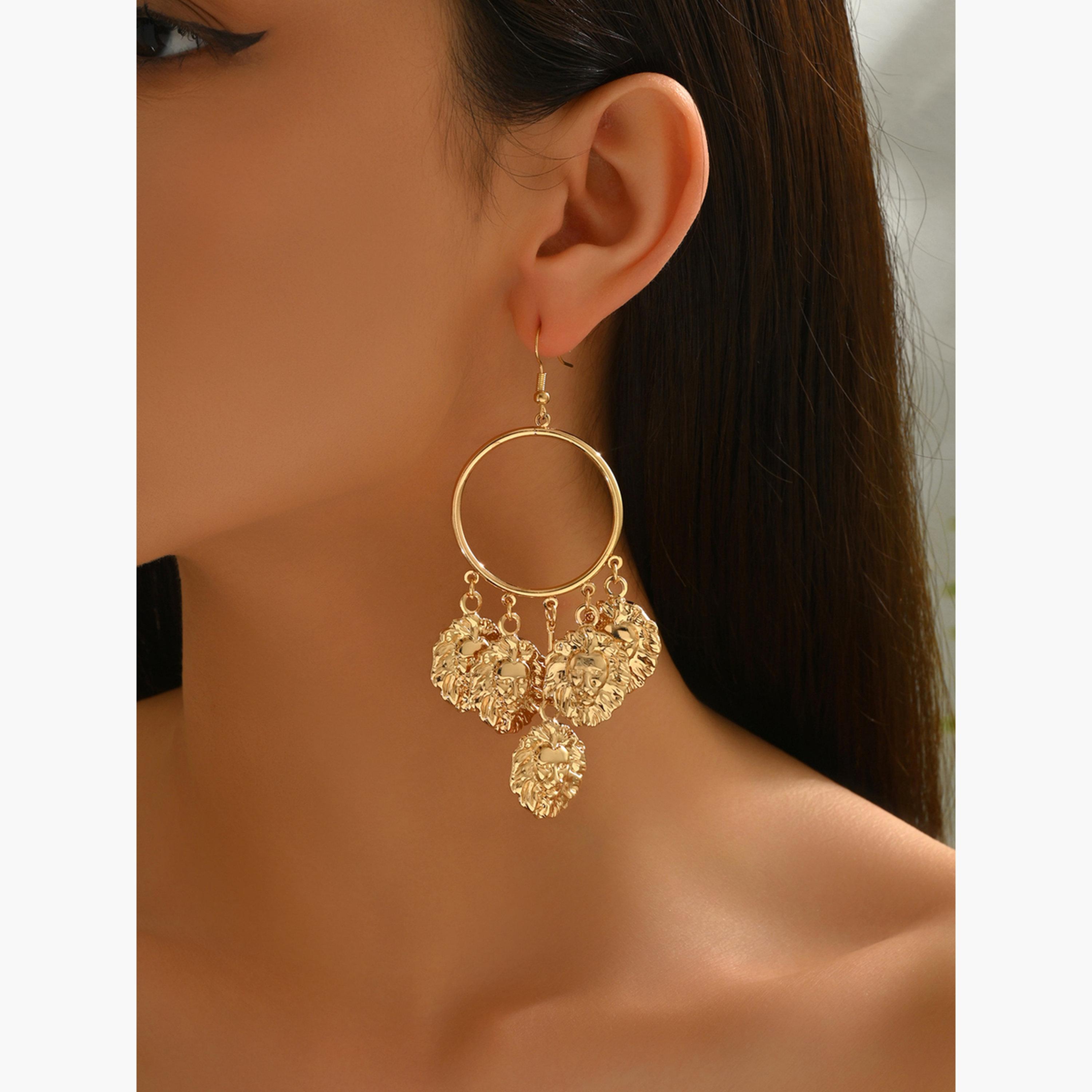 تيك تو - أقراط متدلية على شكل أسد ذهبي للنساء-women-watchesandjewellery-jewellery-earrings-image-3