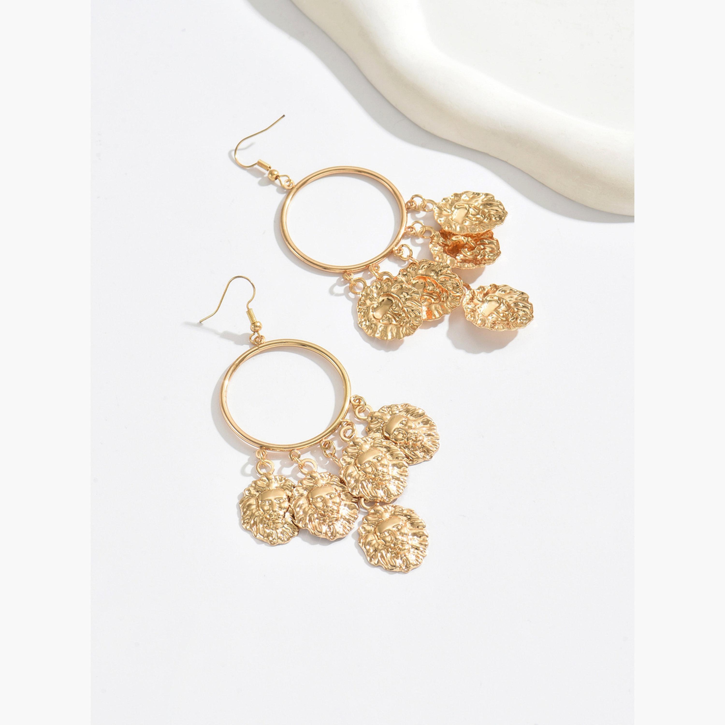 Take Two Women Gold Lion Hoop Dangle Earrings-women-watchesandjewellery-jewellery-earrings-image-4