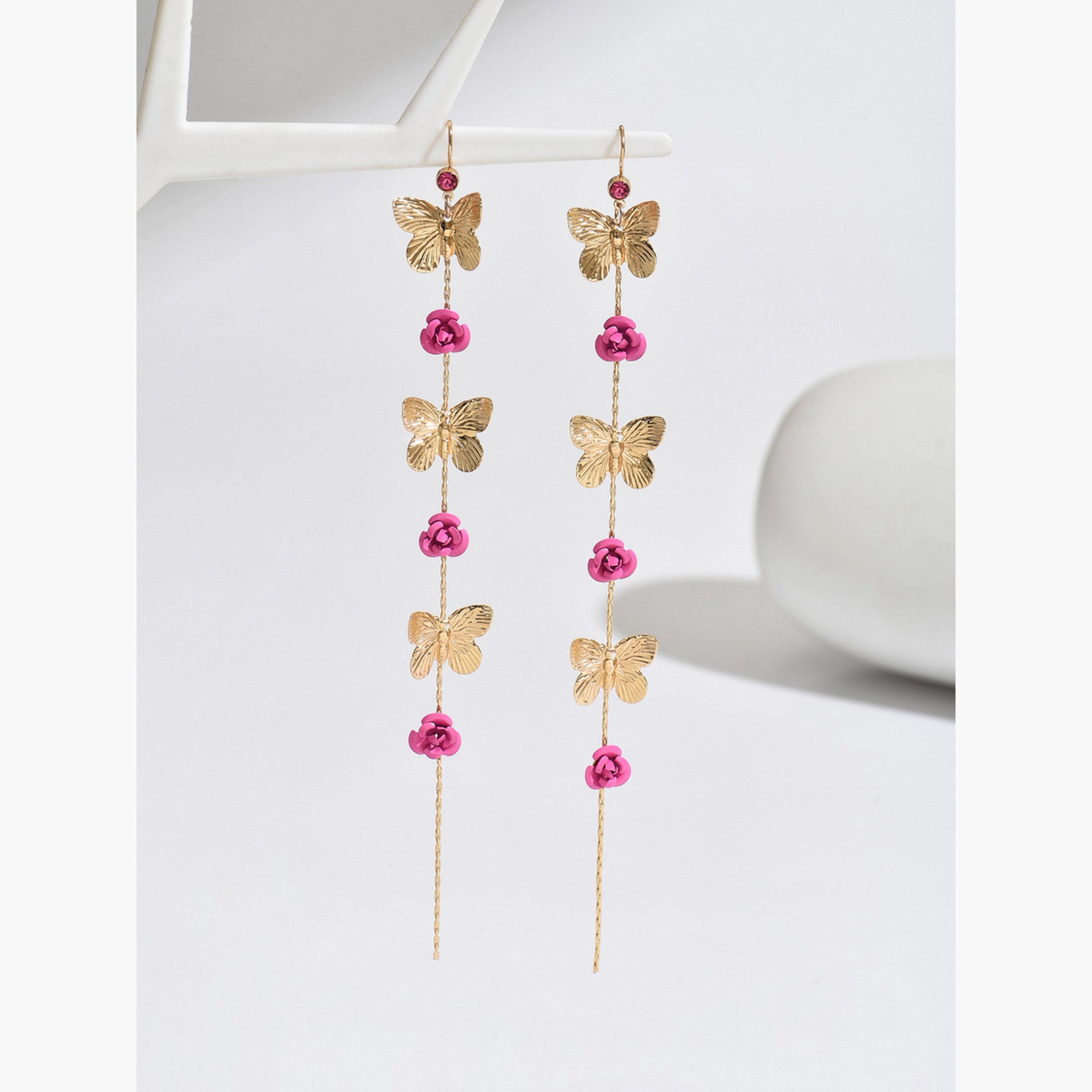 Take Two Women Gold Butterfly Dangle Earrings-women-watchesandjewellery-jewellery-earrings-image-1