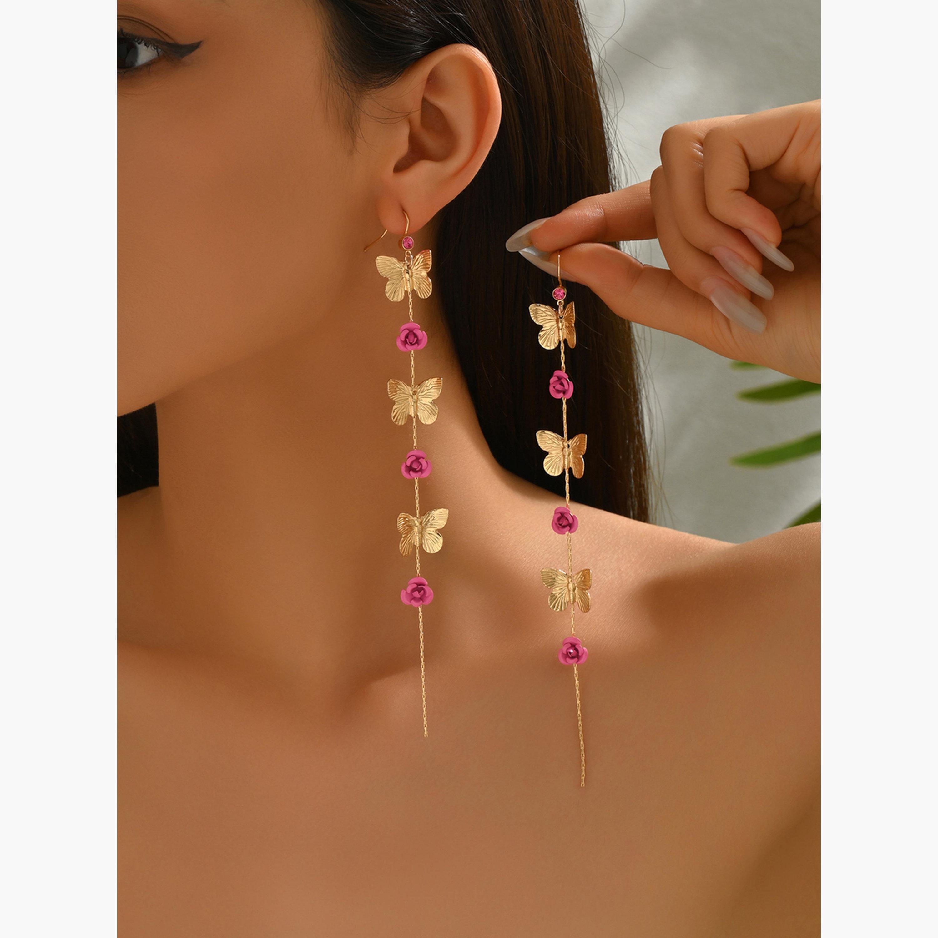 Take Two Women Gold Butterfly Dangle Earrings-women-watchesandjewellery-jewellery-earrings-image-2
