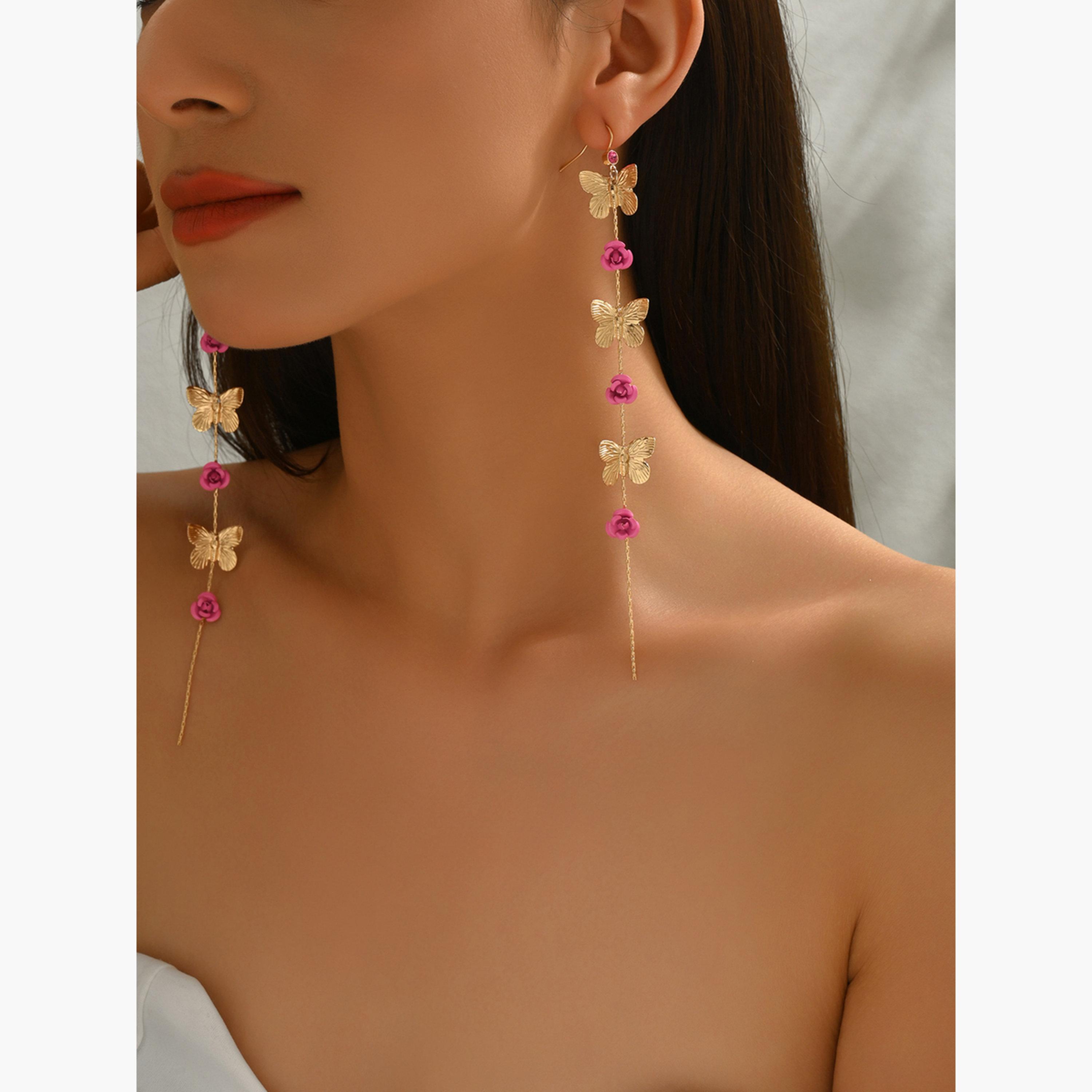 Take Two Women Gold Butterfly Dangle Earrings-women-watchesandjewellery-jewellery-earrings-image-3