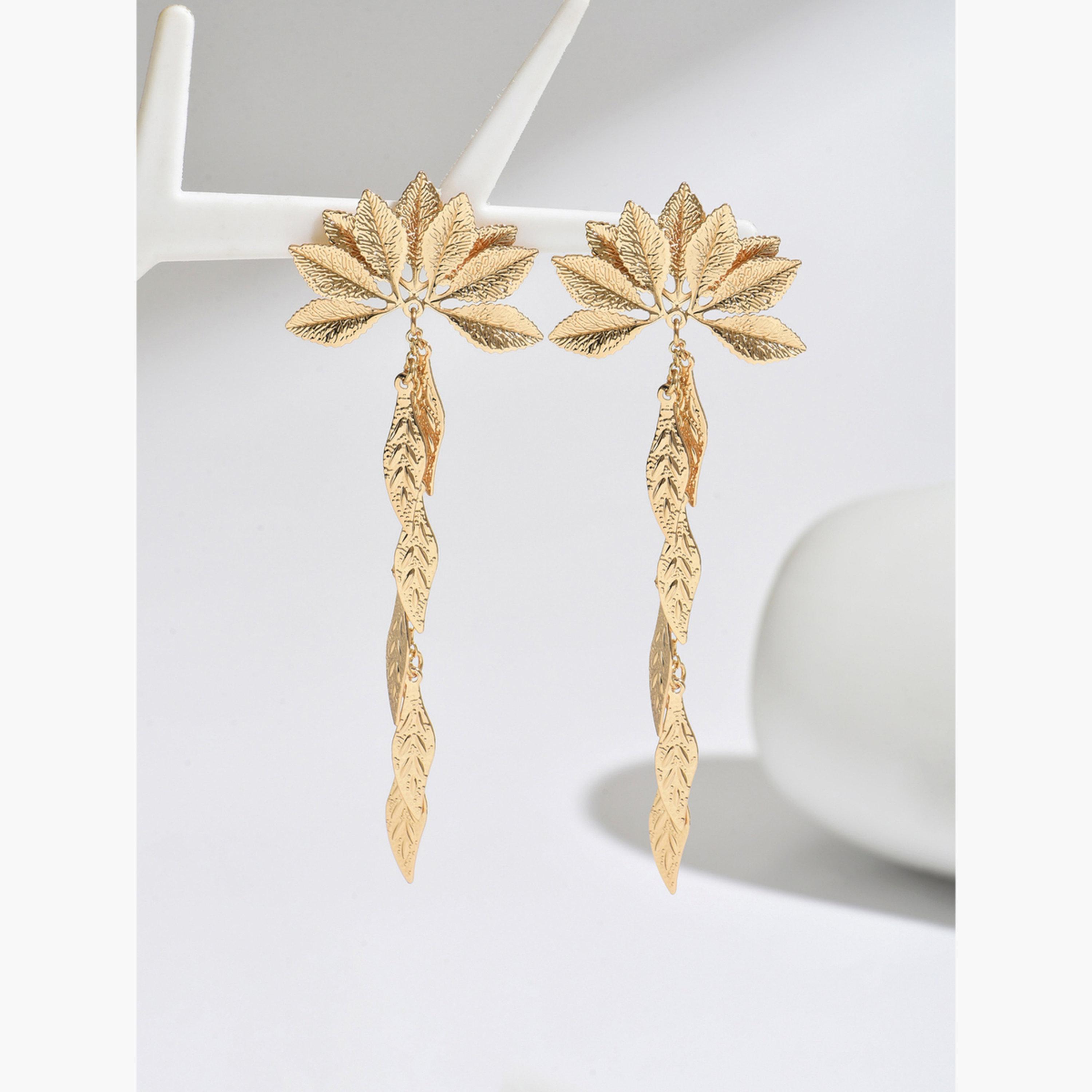 Take Two Gold Leaf Dangle Earrings-women-watchesandjewellery-jewellery-earrings-image-1