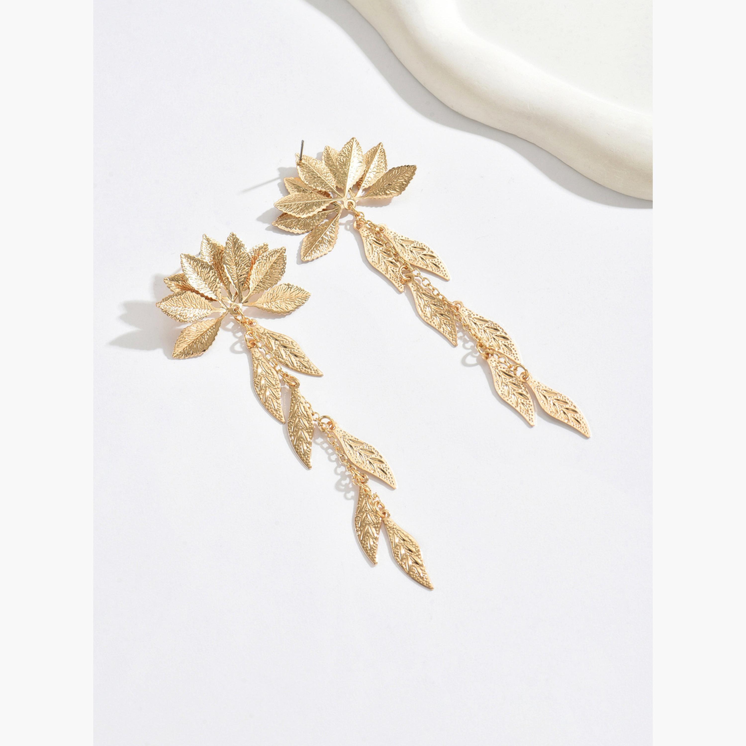 Take Two Gold Leaf Dangle Earrings-women-watchesandjewellery-jewellery-earrings-image-3