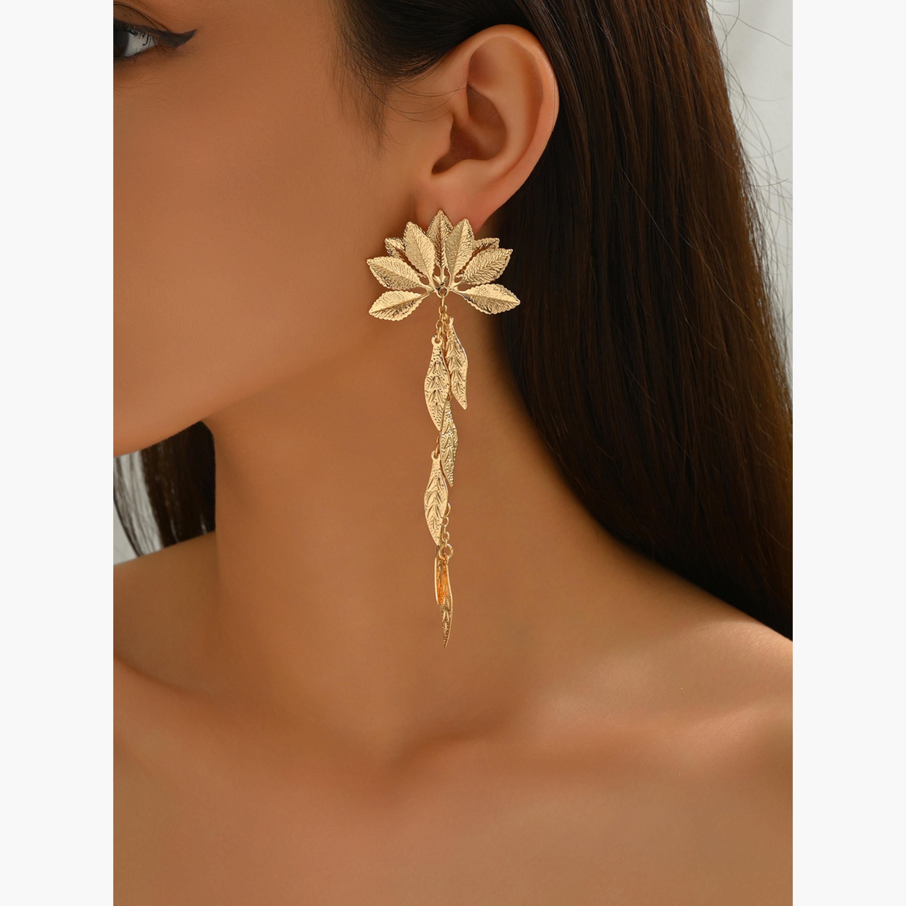 Take Two Gold Leaf Dangle Earrings-women-watchesandjewellery-jewellery-earrings-image-4